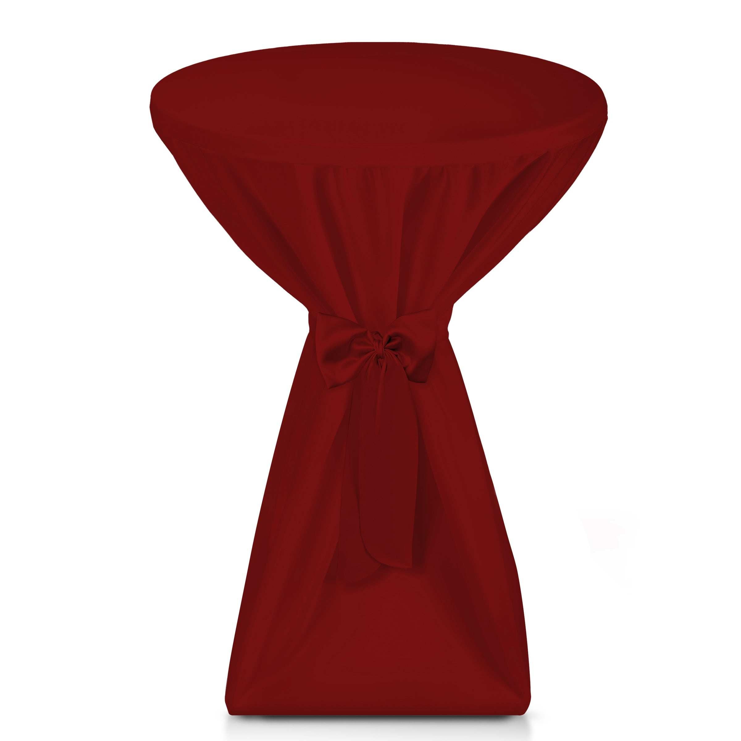 Beautissu Premium Stehtischhusse in Rot für runde Tische Ø60/70/80 cm, hochwertige Polyesterhusse mit Schleife, ideal für elegante Veranstaltungen.