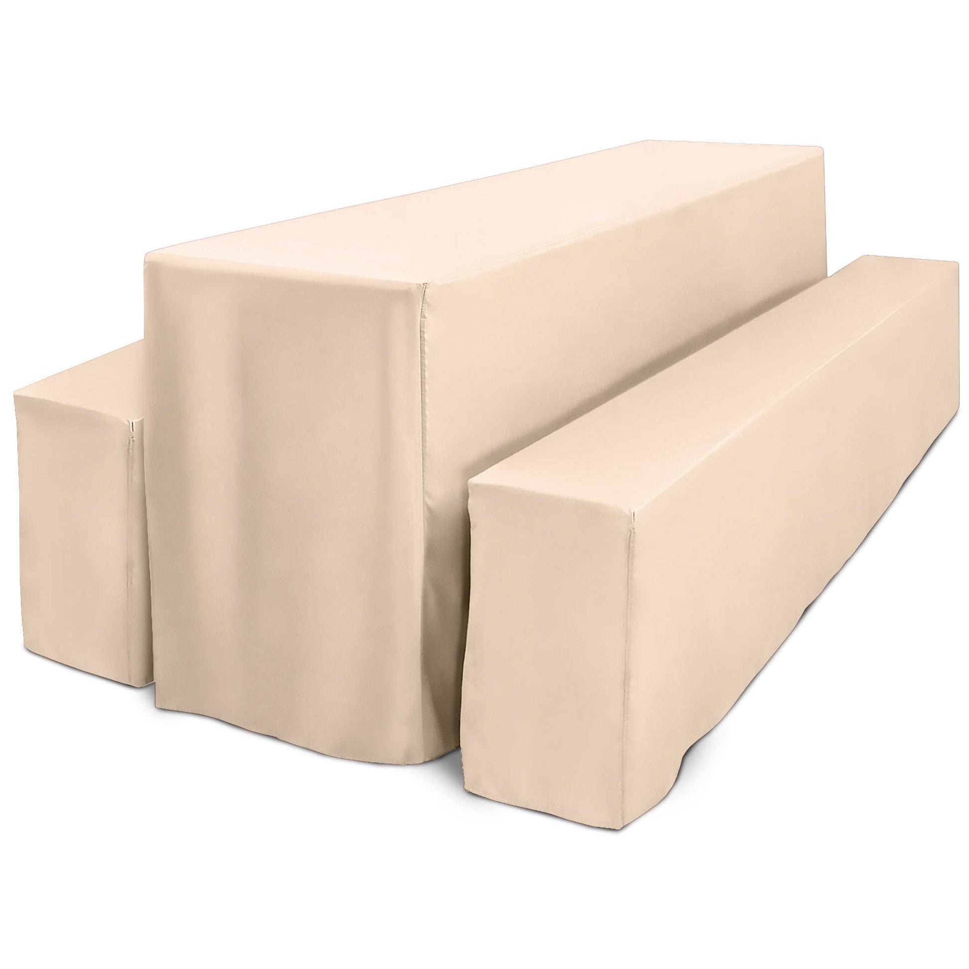 3er Set Beautissu Basic L bierbankhussen und biertischhusse in beige, bodenlang, für festzeltgarnitur, 50x220cm und 70x220cm.