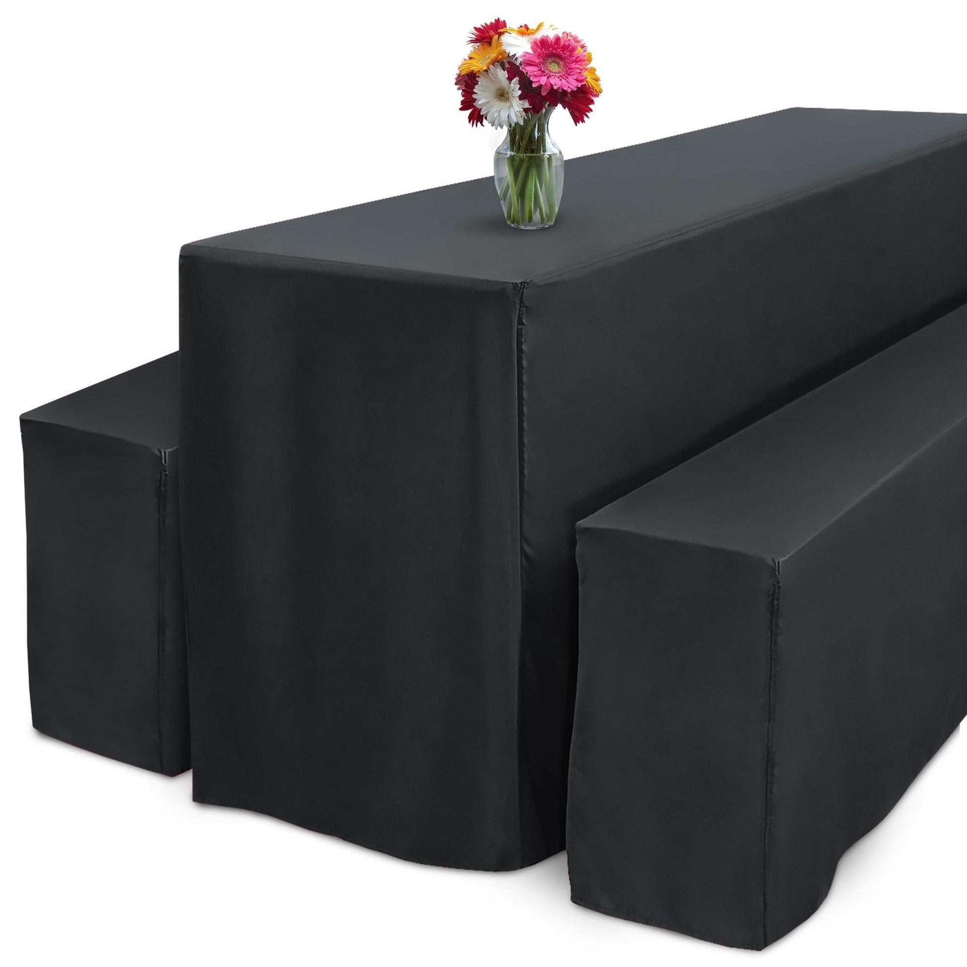 3er Set Beautissu Basic L Biertischhusse für Festzeltgarnitur, bodenlange Hussen, schwarz, 220cm Länge, für Gartenpartys und Events.