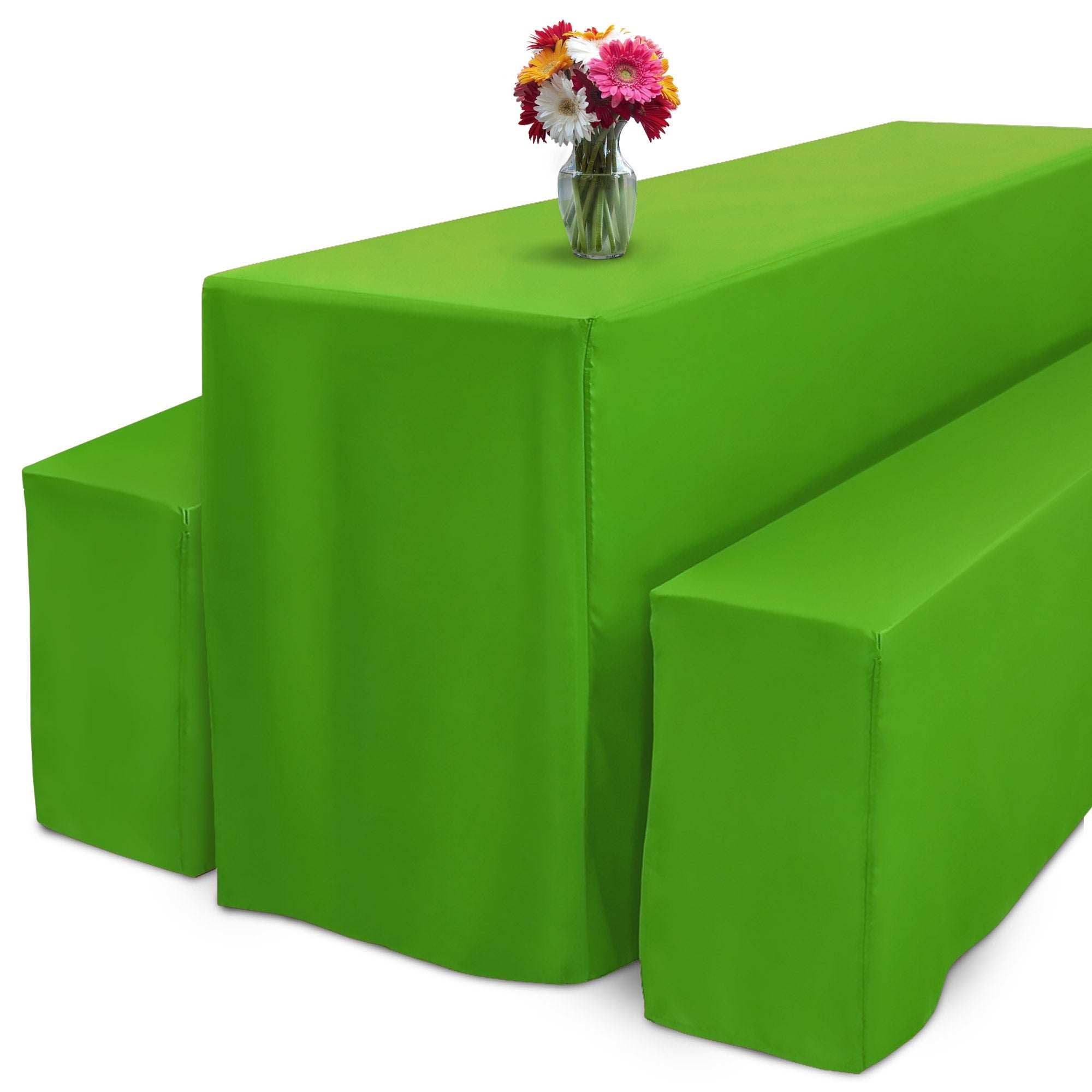 3er Set Beautissu Basic L Biertischhusse in green, includes two bench covers and one table cover for beer tent set, fits 50x220cm to 70x220cm tables, ideal for parties and events.