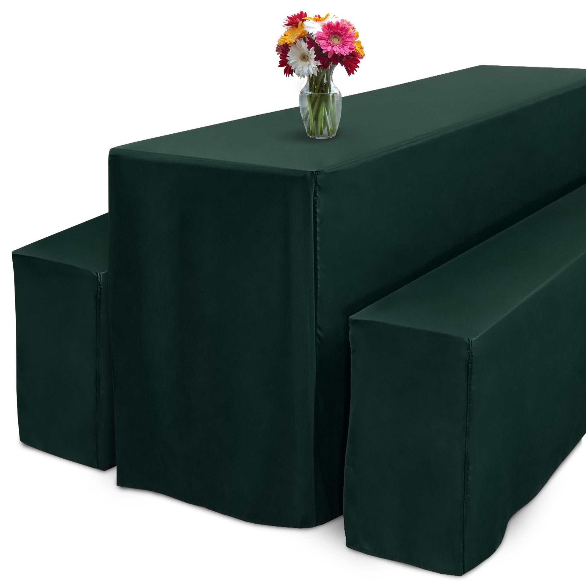 3er Set Beautissu Basic L Bierbank und Biertisch Hussen in elegantem Design für Festzeltgarnitur, bodenlang.