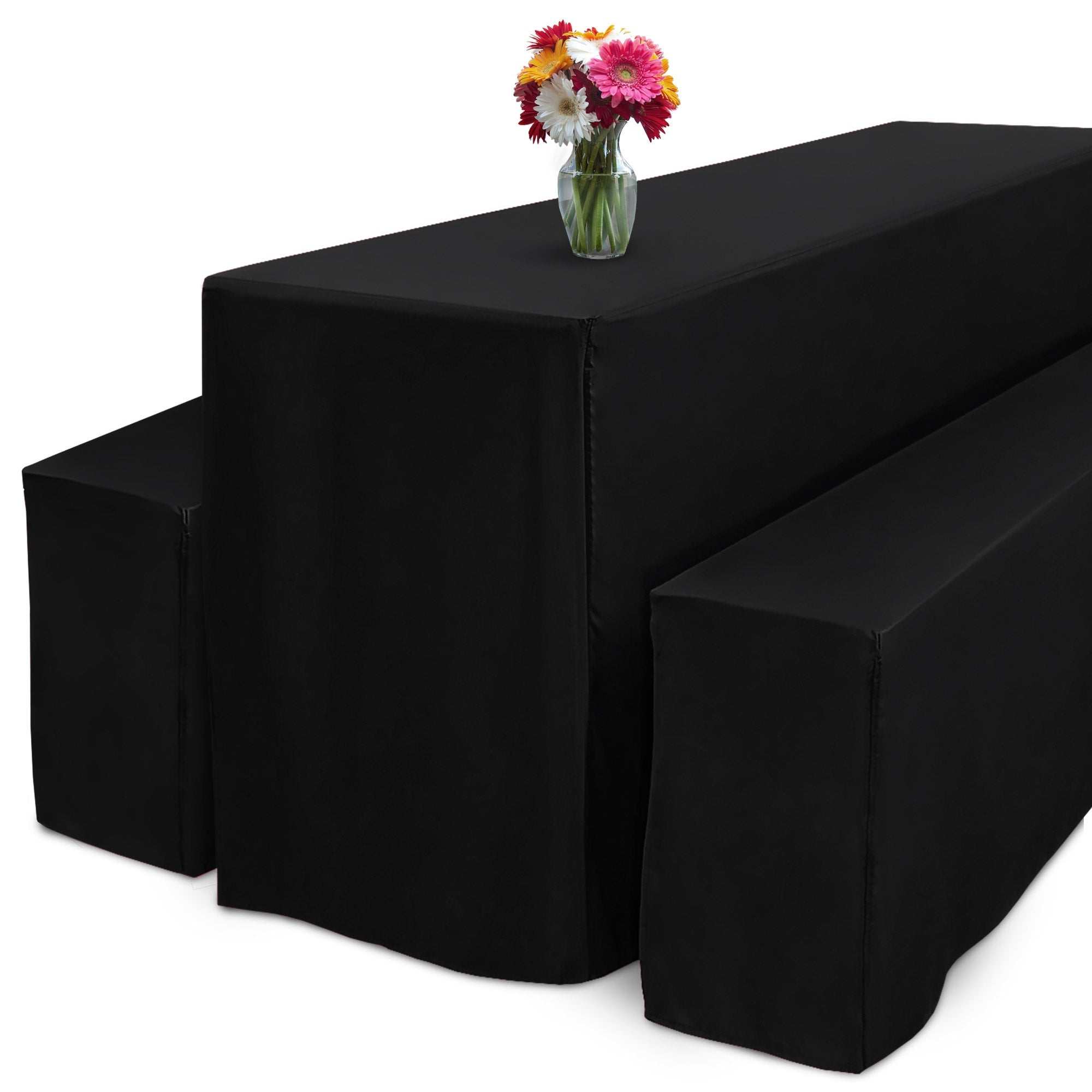3er Set Beautissu Basic L Biertischhusse, elegant table and bench covers, black, fits 50-70cm tables, 220cm length, garden party decor.