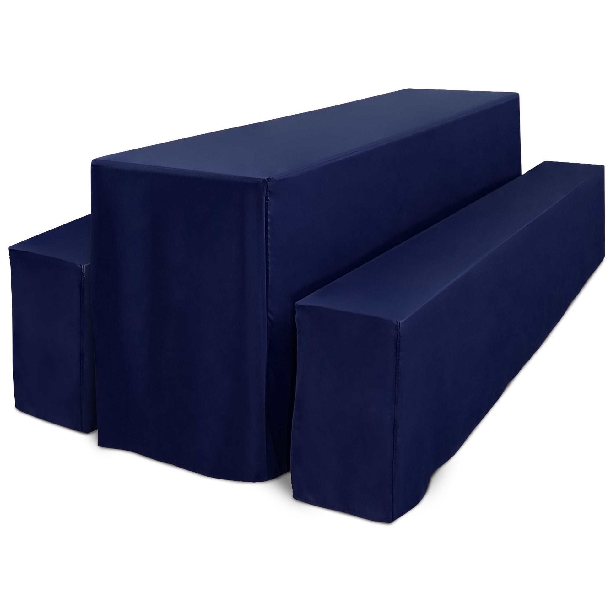 3er Set Beautissu Biertischhusse für Festzeltgarnitur, blau, 220cm Länge, passend für 50-70cm Breite, elegante Tisch- und Bankhussen.