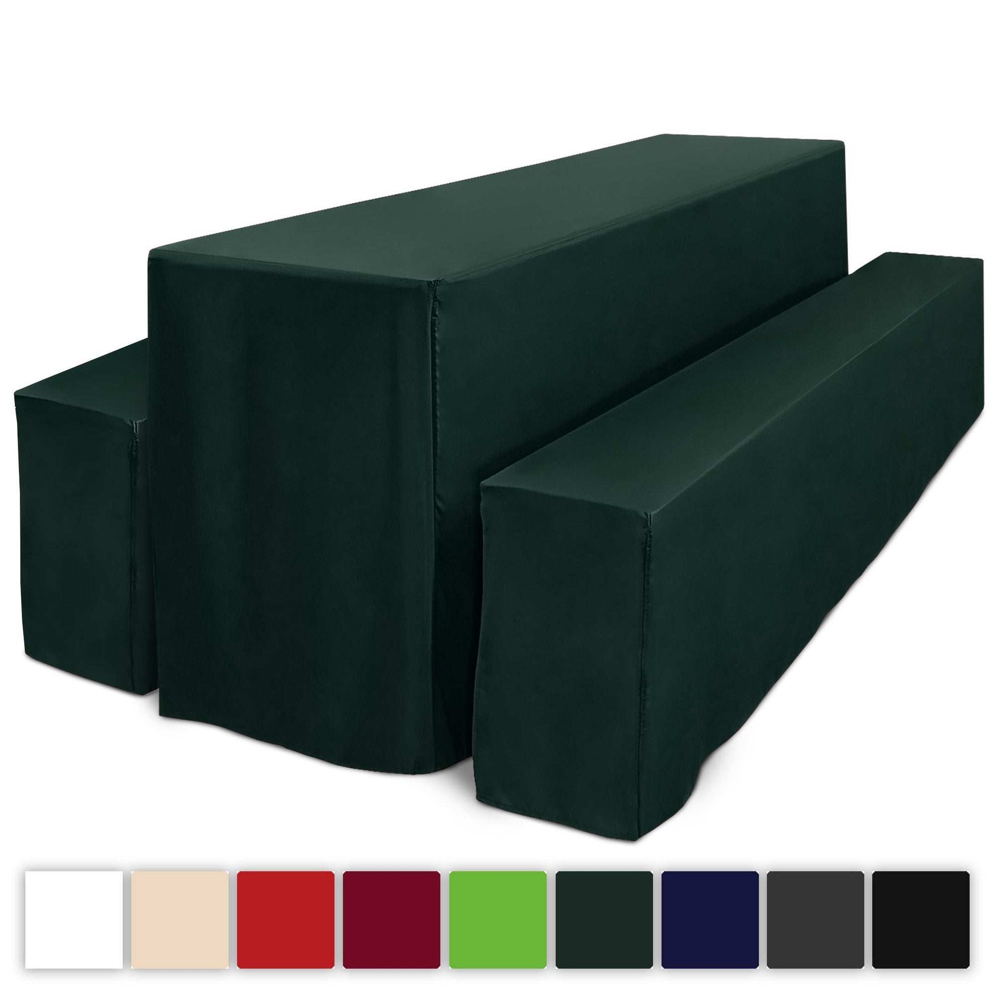 3er Set Beautissu Basic L Biertischhusse for festzeltgarnitur in green with two bench covers and one table cover, suitable for 50x220cm and 70x220cm tables, ideal for events.