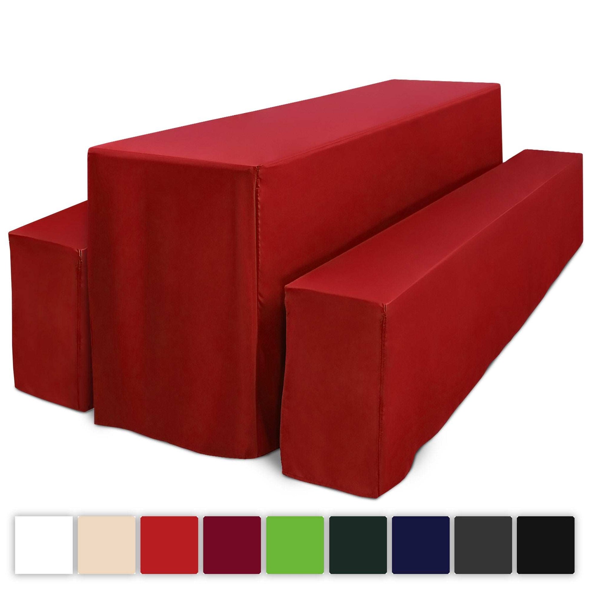 3er Set Beautissu Basic L Bierbankhussen für Festzeltgarnitur in Rot, ideal für elegante Gartenpartys und Events.
