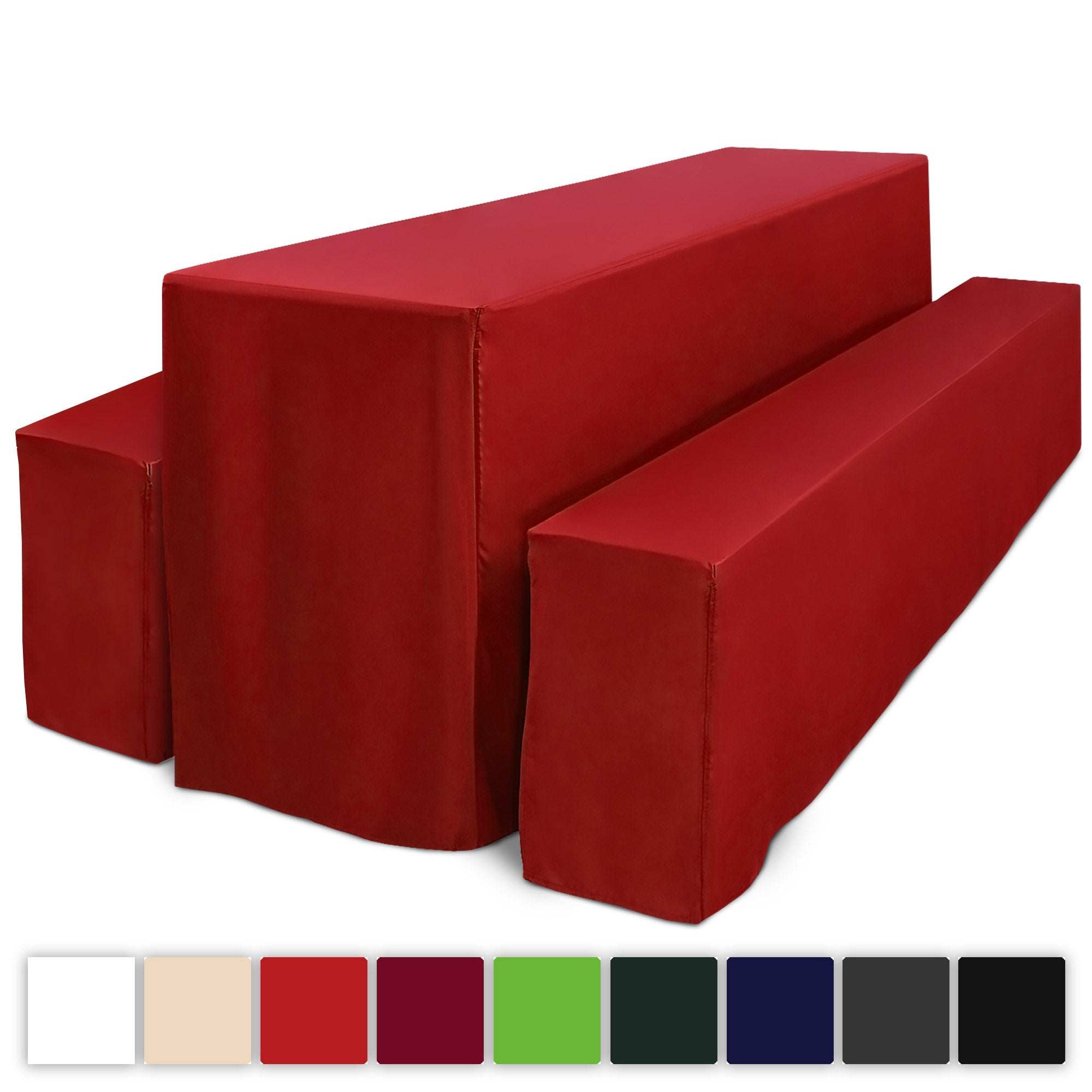 3er Set Beautissu Basic L Bierbankhussen für Festzeltgarnitur in Rot, ideal für elegante Gartenpartys und Events.