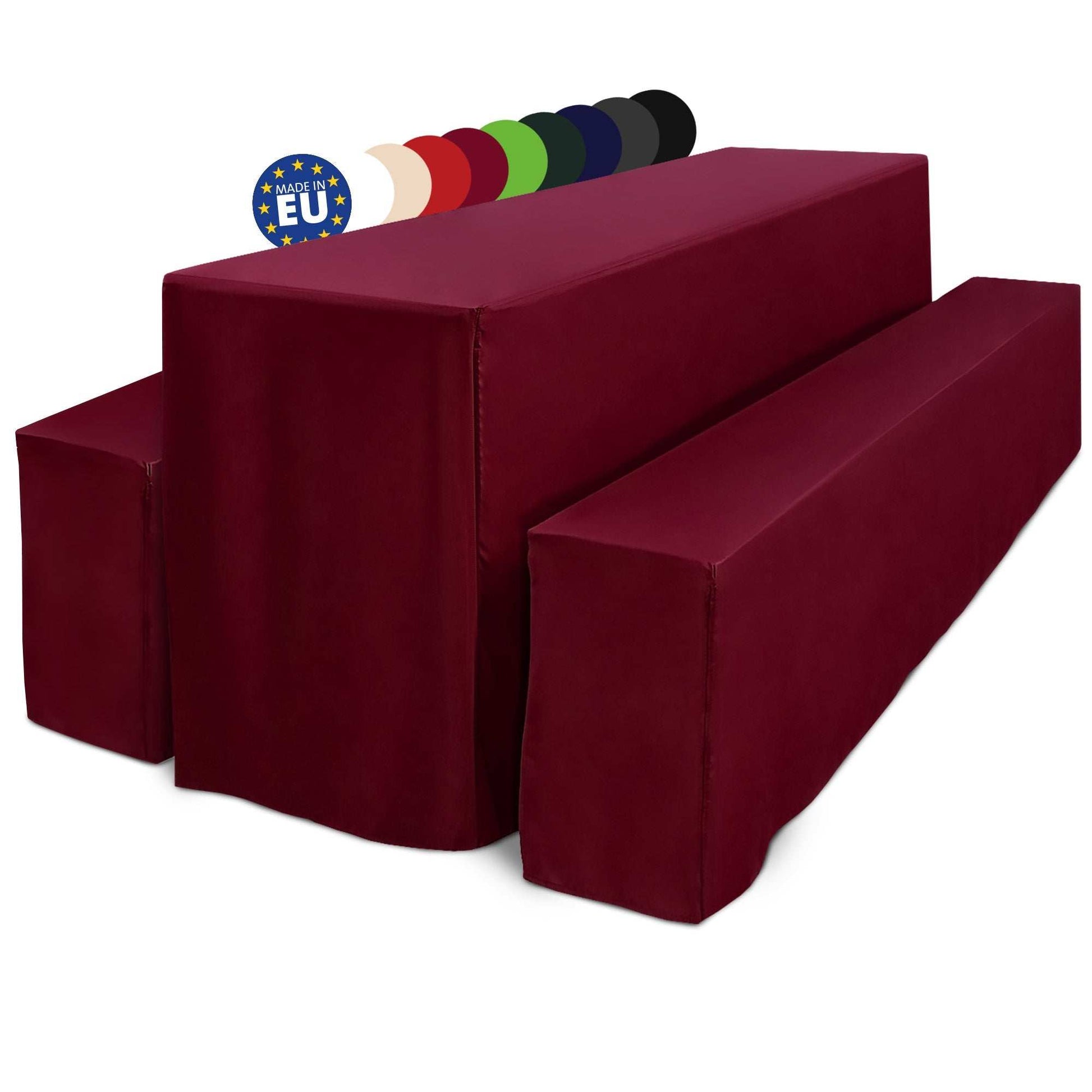 3er Set Beautissu Basic L Biertischhusse für Festzeltgarnitur in burgundy, includes 2 bench covers and 1 table cover, ideal for events.