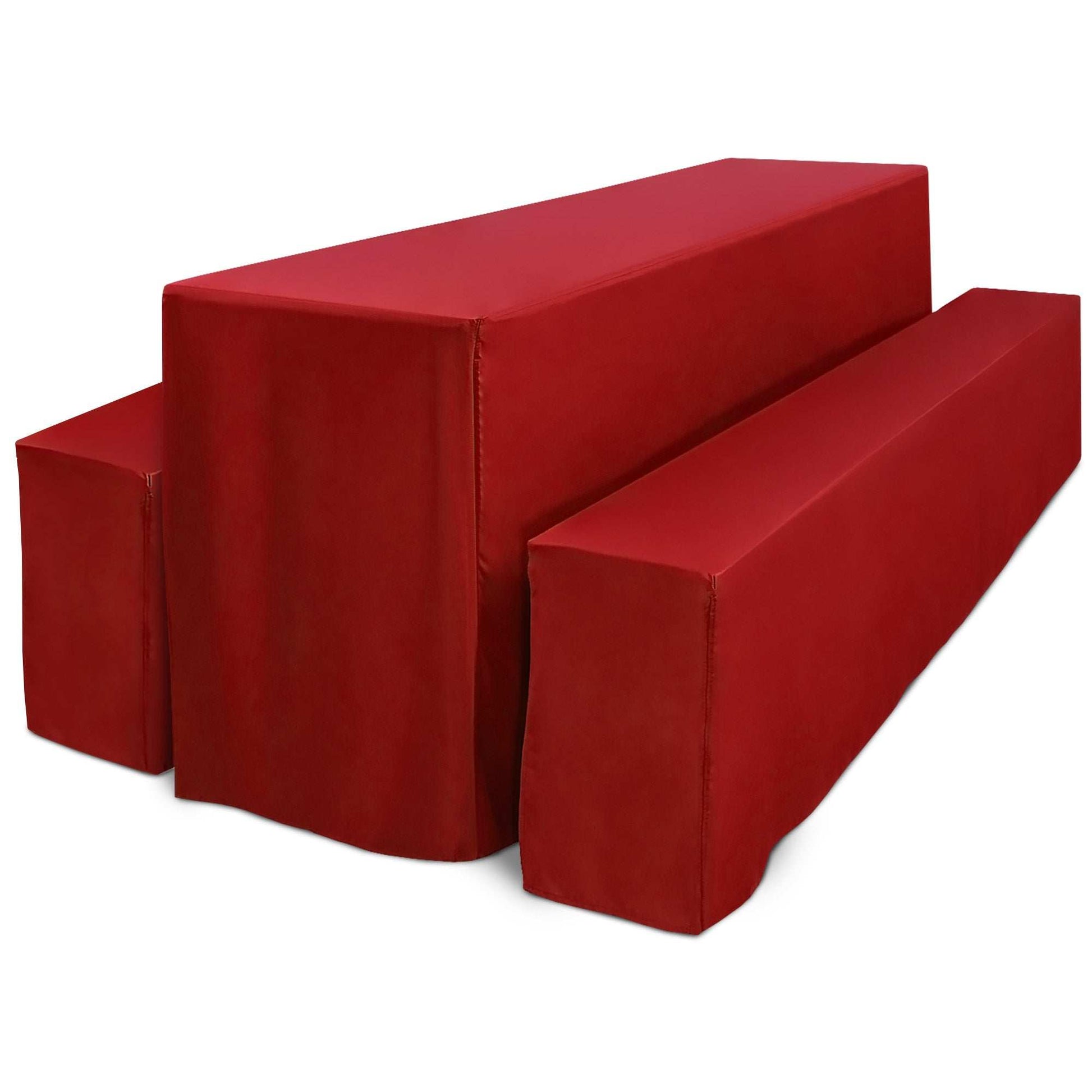 3er Set Beautissu Basic L Beer Table Cover Set in red, includes two bench covers and one table cover, fits standard festival furniture.