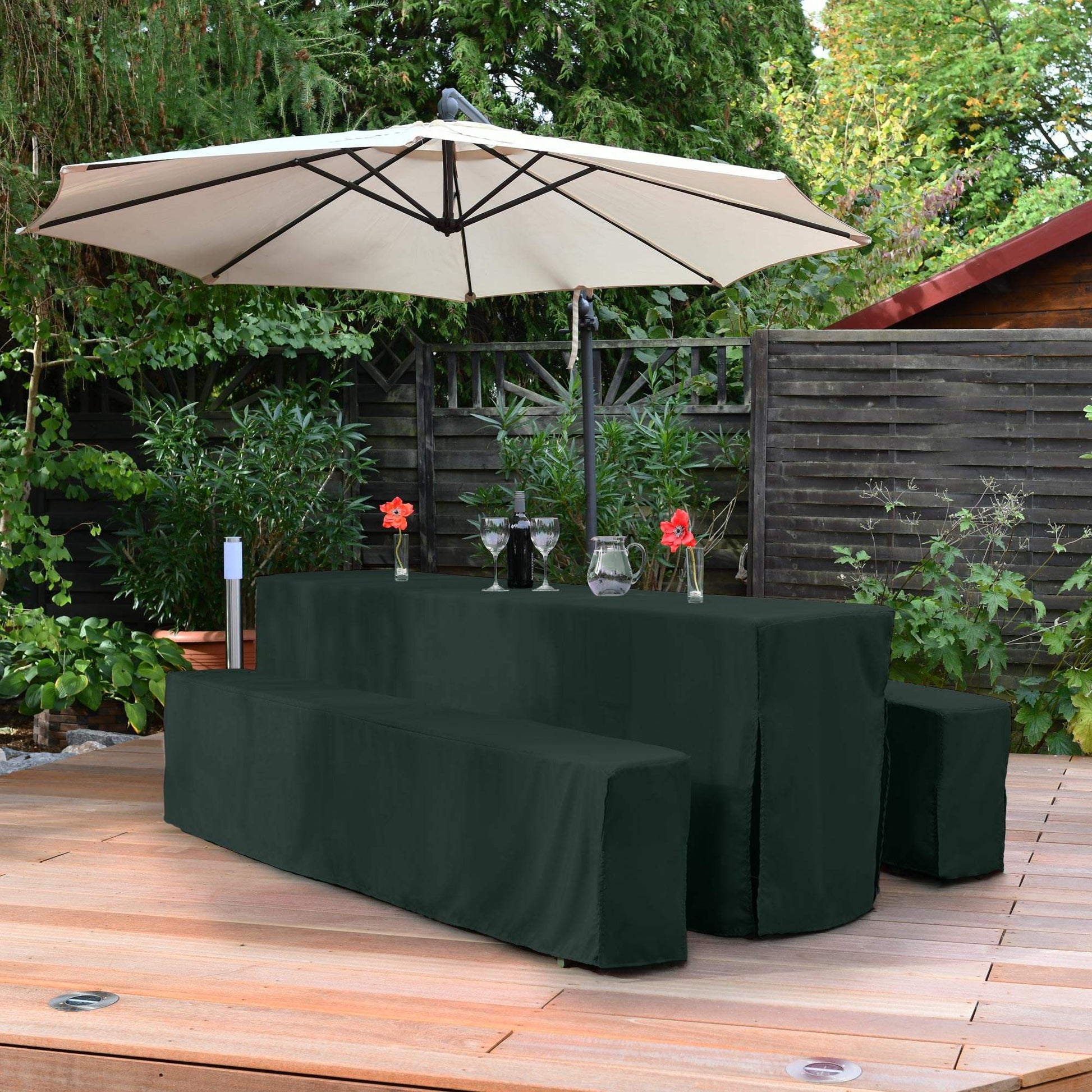 3er Set Beautissu Basic Bierbankhussen für Festzeltgarnitur im Garten.