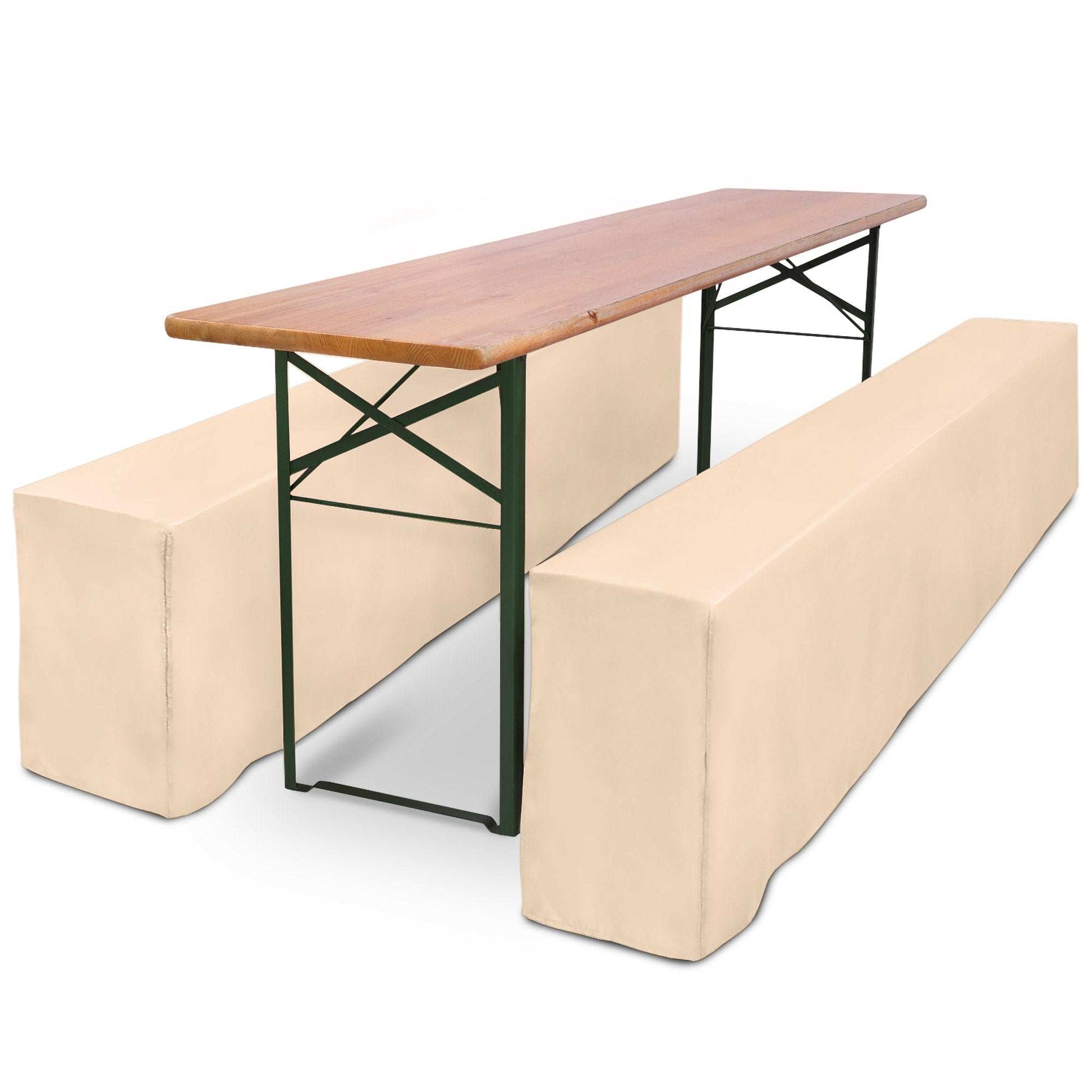 3er Set Beautissu Basic L Biertischhusse für Festzeltgarnitur in beige, bodenlang, passend für 50x220cm und 70x220cm Tische.