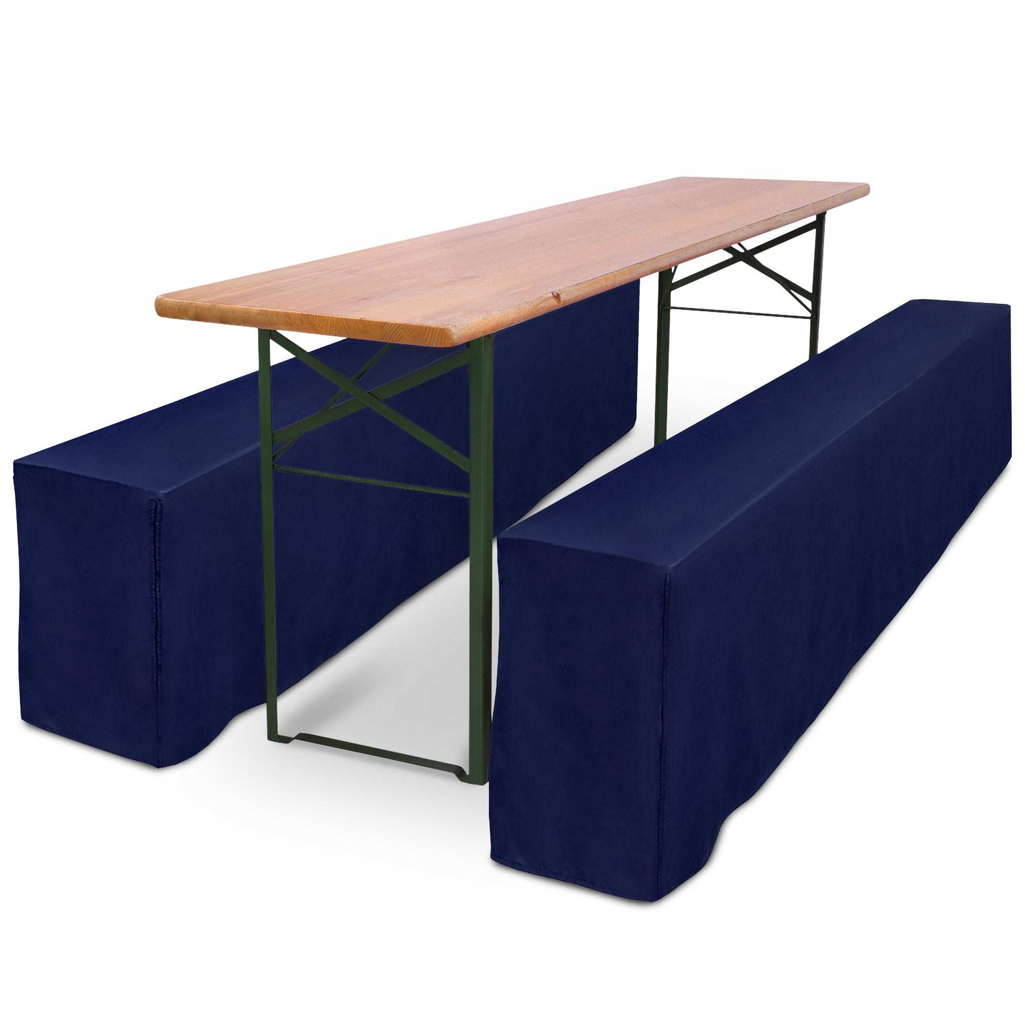 3er Set Beautissu Basic L Bierbank- und Biertischhussen für Festzeltgarnitur, bodenlang, blau, 50x220cm und 70x220cm, pflegeleicht.