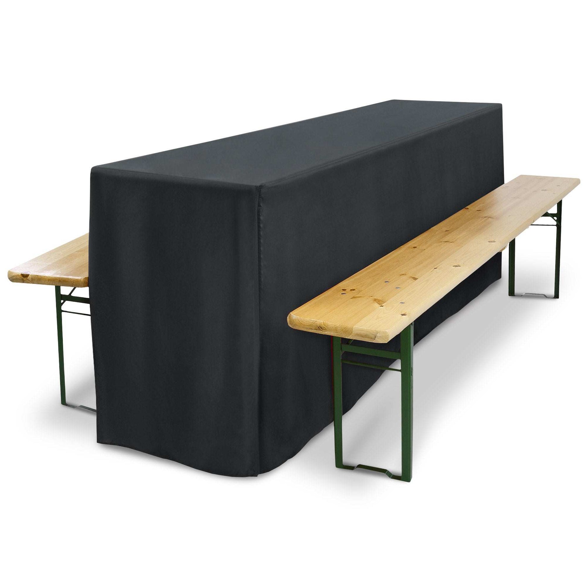 3er Set Beautissu Basic L Biertischhusse für Festzeltgarnitur, bodenlange schwarze Tisch- und Bankhussen.