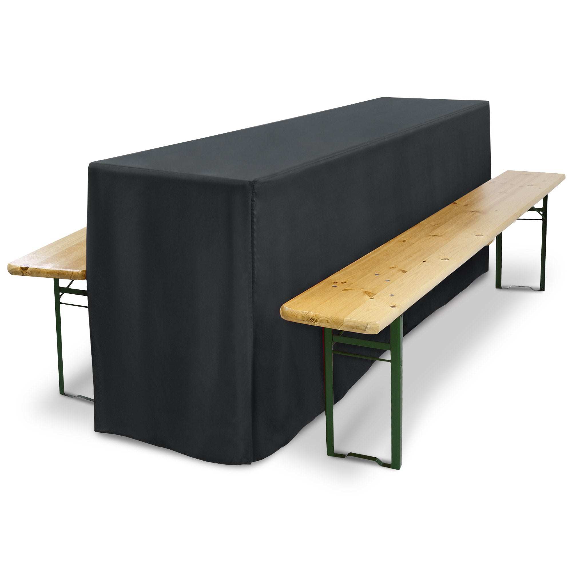 3er Set Beautissu Basic L Biertischhusse für Festzeltgarnitur, bodenlange schwarze Tisch- und Bankhussen.