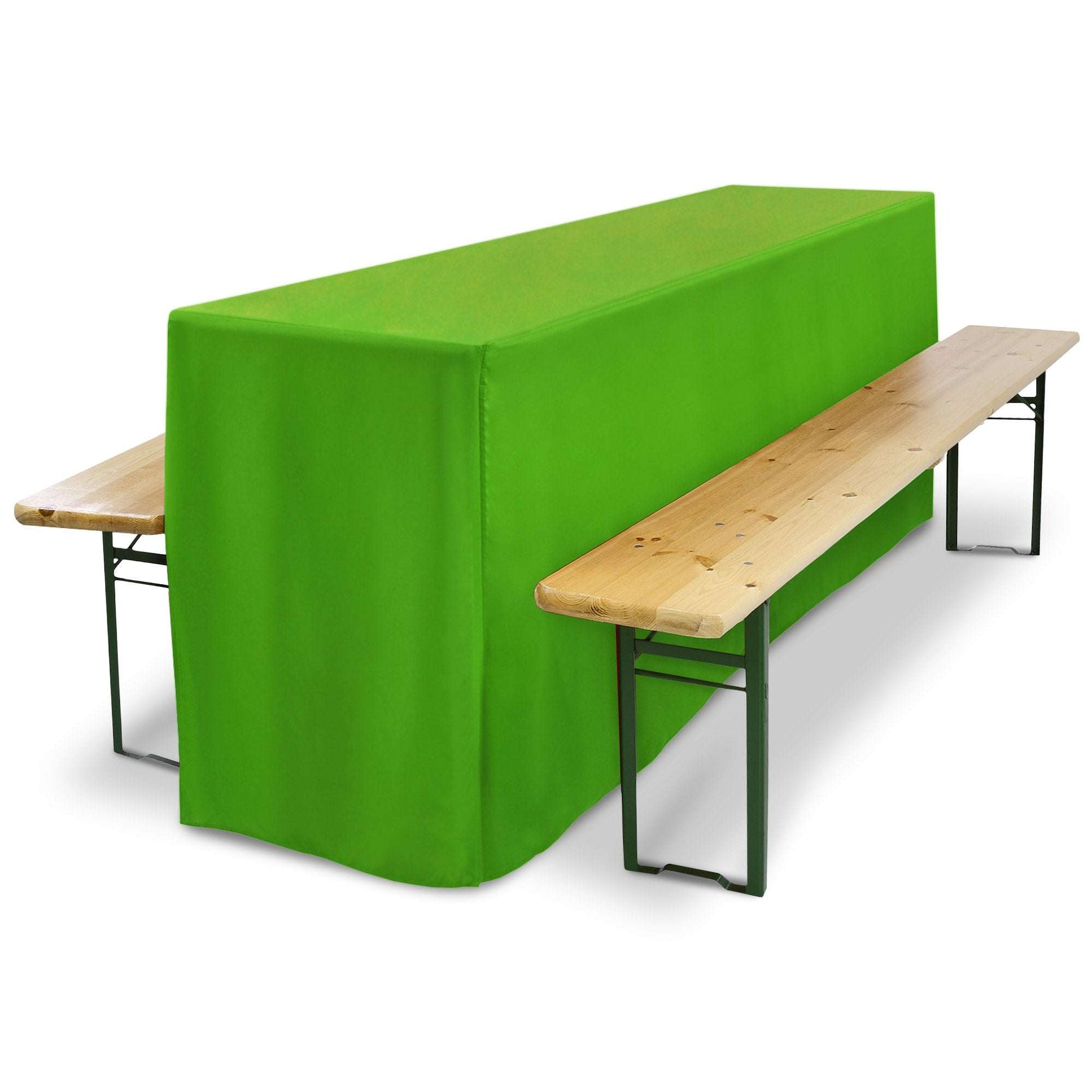 3er Set Beautissu Basic L Biertischhusse für Festzeltgarnitur in Grün, bodenlang, passend für 50x220cm und 70x220cm Tische.