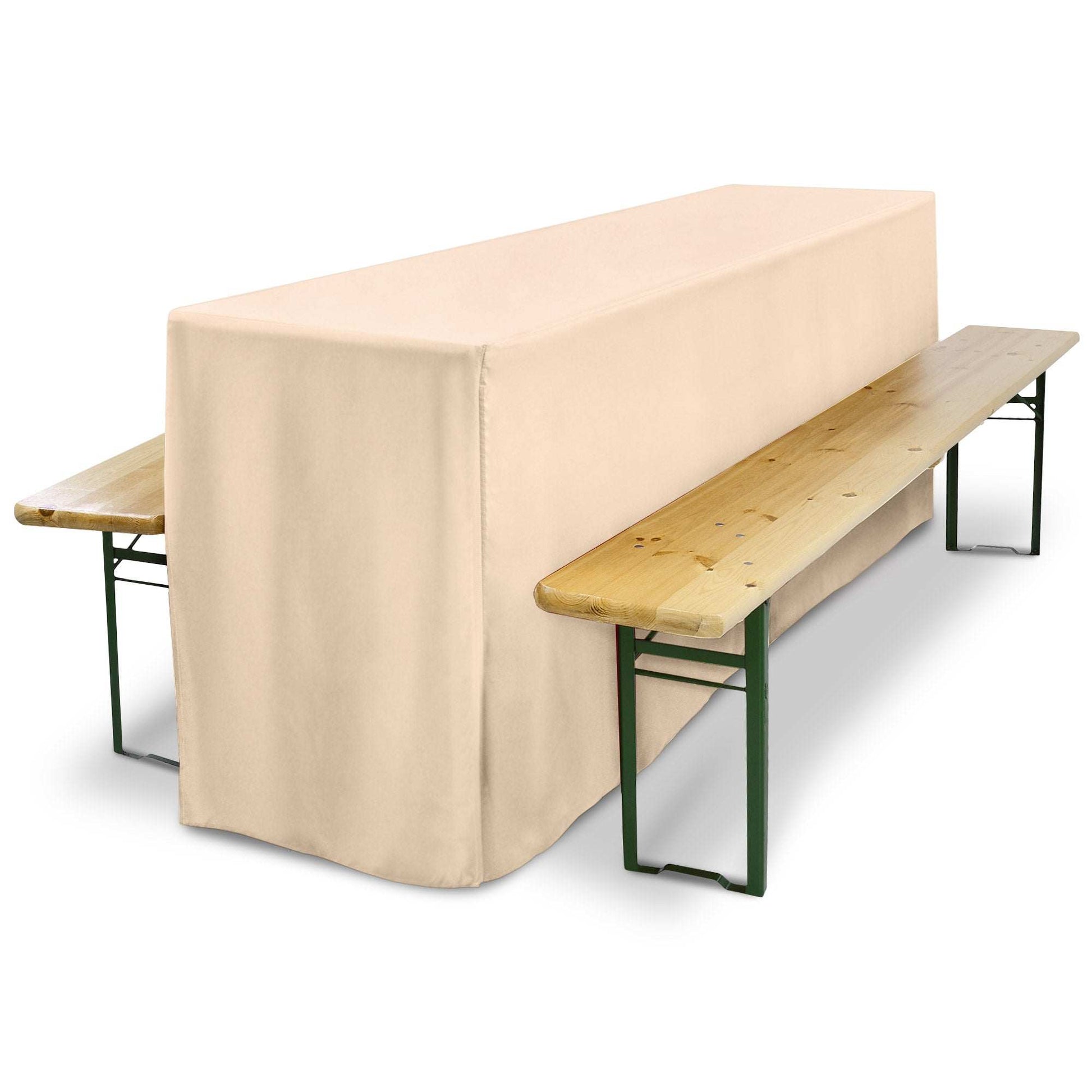 3er Set Beautissu Basic L Biertischhusse für Festzeltgarnitur, bodenlang, beige.