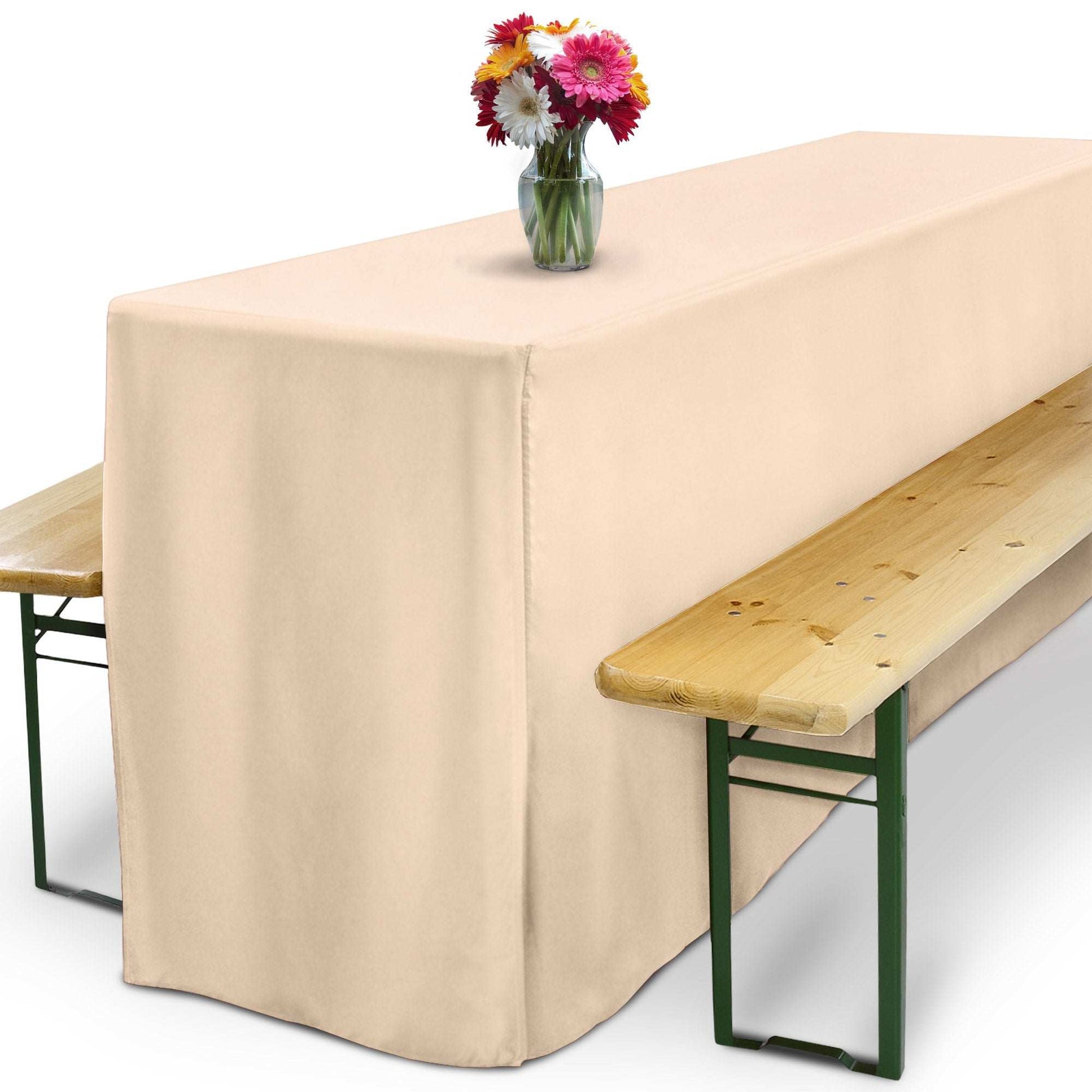 3er Set Beautissu Basic L bierbank und biertischhusse in Beige für festzeltgarnitur, ideal für Gartenpartys.