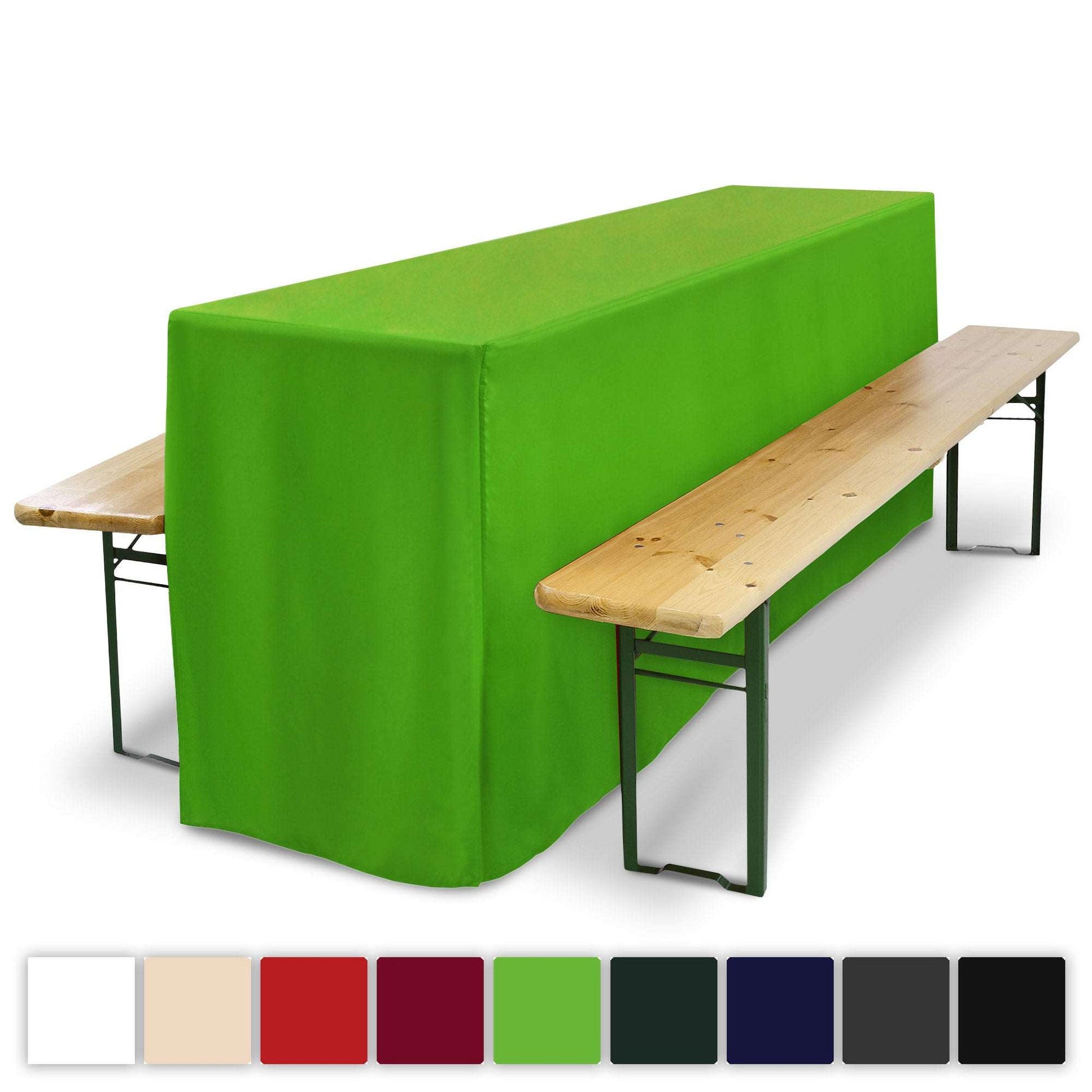 3er Set Beautissu Biertischhusse in Grün für Festzeltgarnitur, bodenlang, für 50x220cm und 70x220cm Tische.