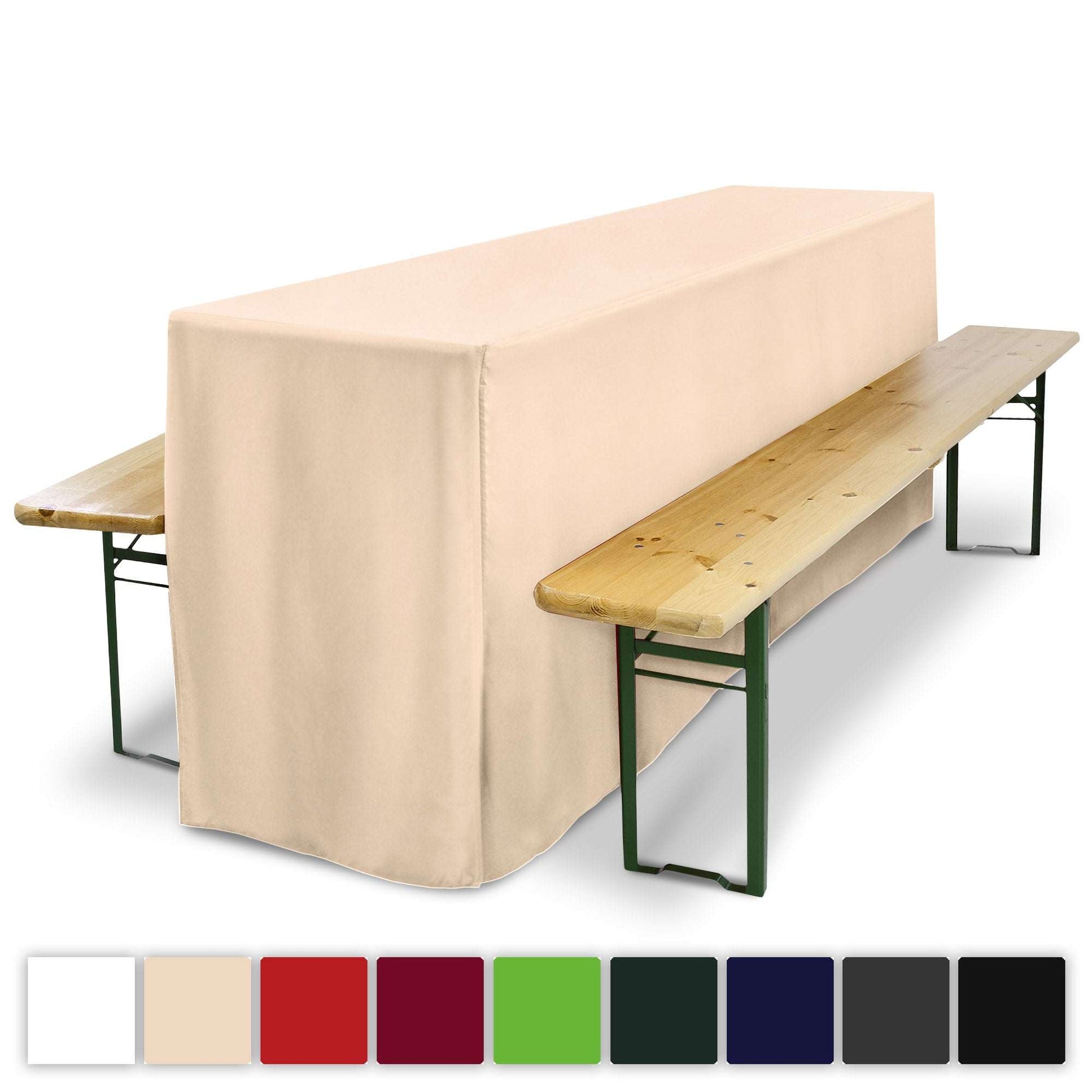 3er Set Beautissu Basic L Biertischhusse für Festzeltgarnitur in neutral tones, includes table cover and bench covers.
