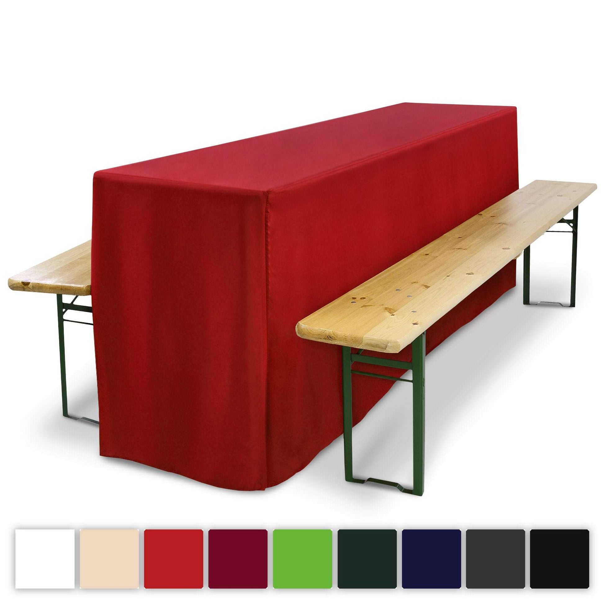 3er Set Beautissu Biertischhusse für Festzeltgarnitur in Rot, passgenau für 50x220cm und 70x220cm Tische, pflegeleichtes Polyester.