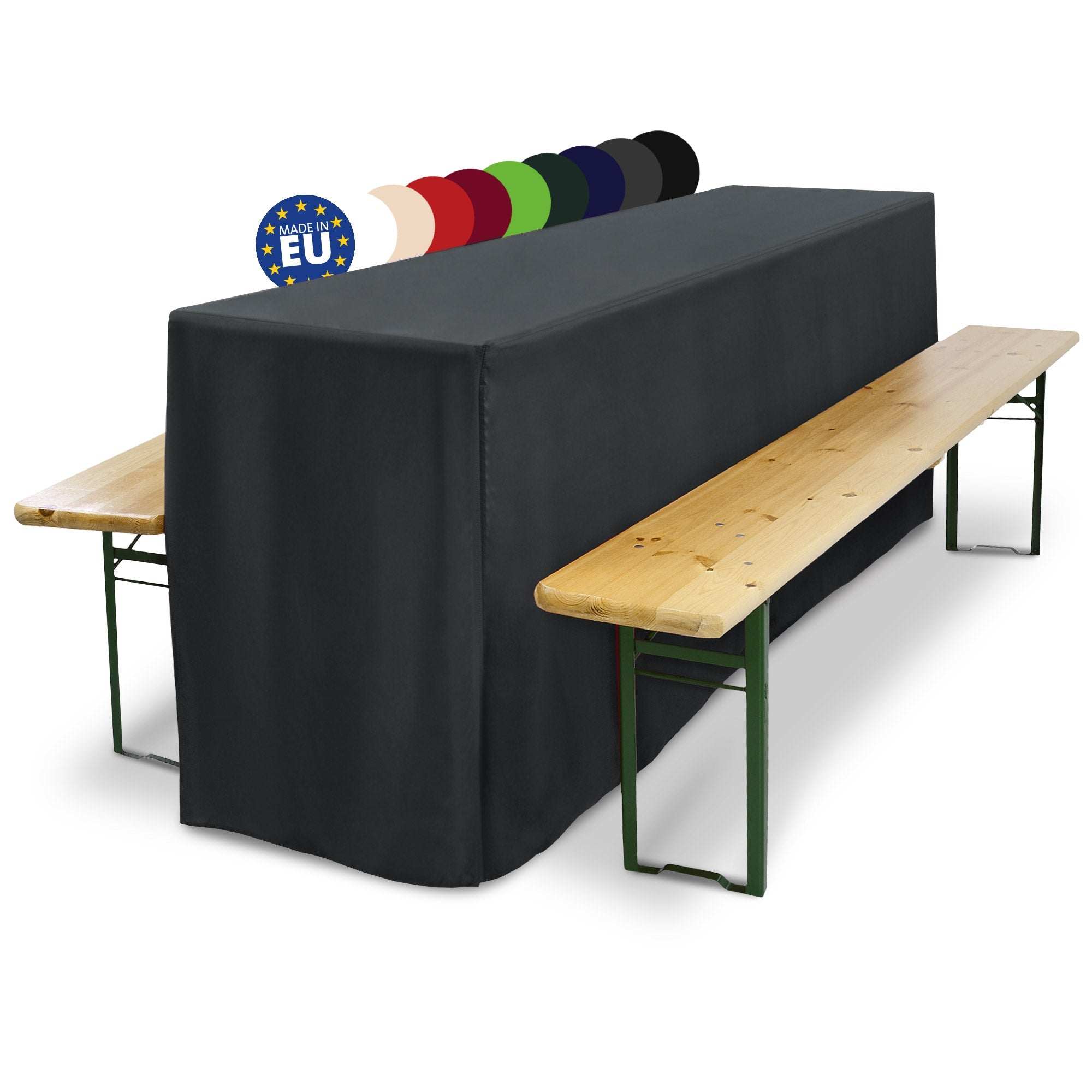 3er Set Beautissu Basic L Biertischhusse für Festzeltgarnitur edel bodenlang passend für 50x220cm und 70x220cm Tischbreite.