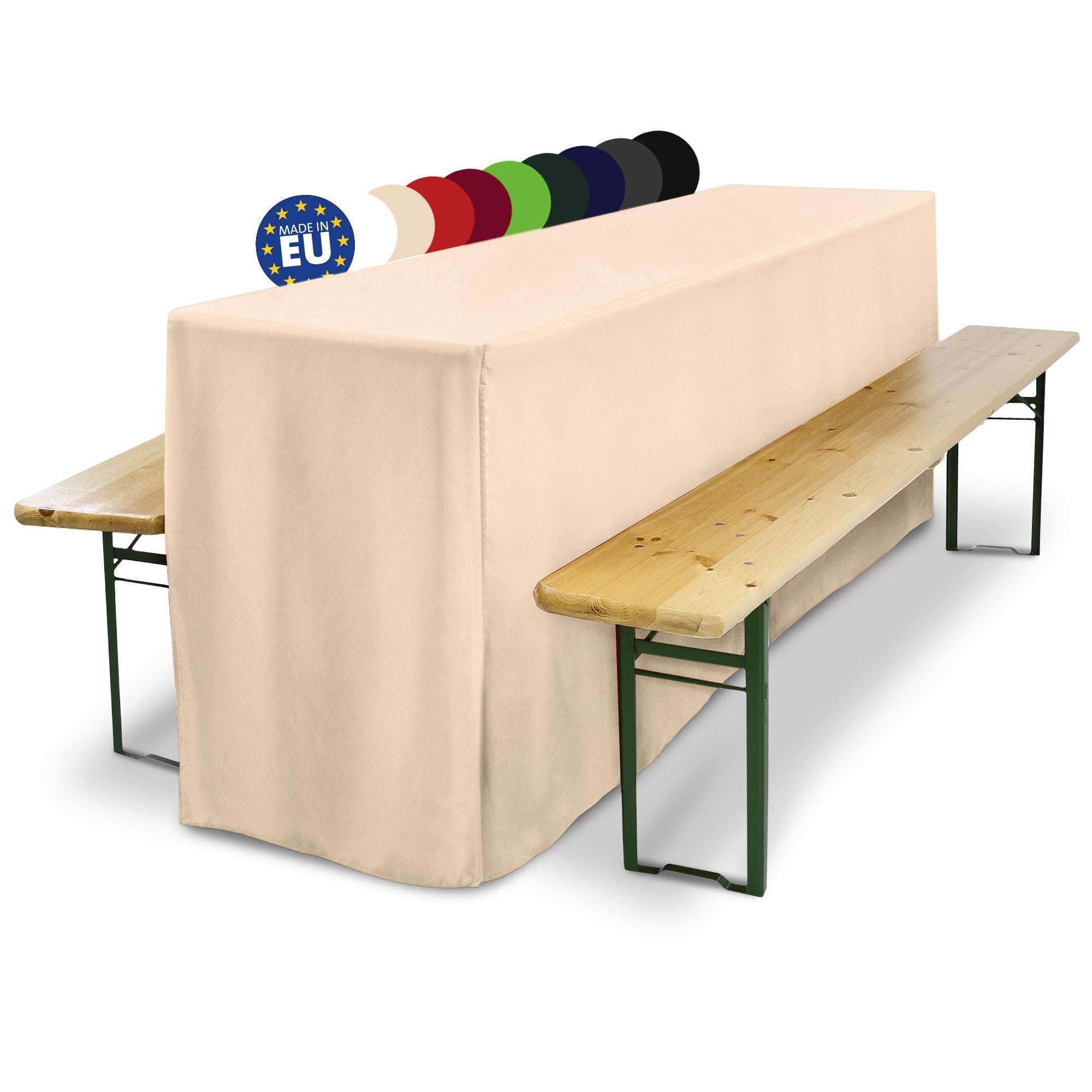 3er Set Beautissu Biertischhusse für Festzeltgarnitur, elegantes Design, bodenlang, passend für Standardgarnituren, pflegeleicht.