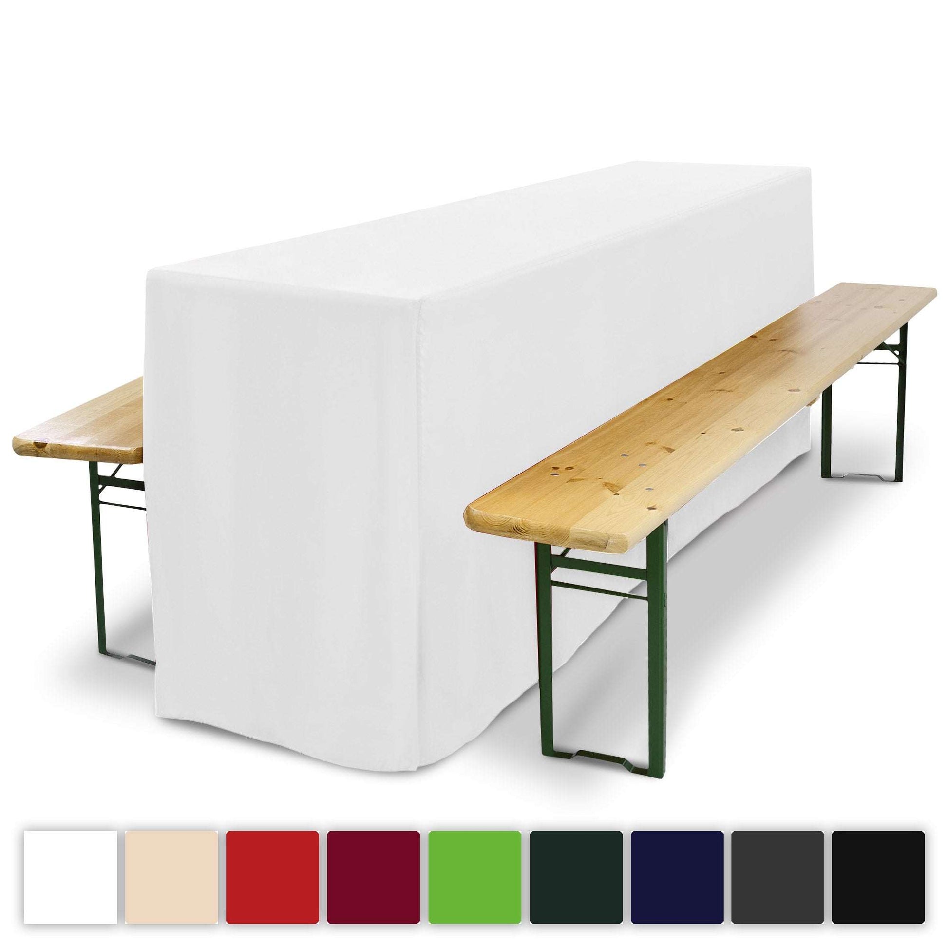 3er Set Beautissu Biertischhusse für Festzeltgarnitur in Weiß, edles Design für Gartenpartys und Events.