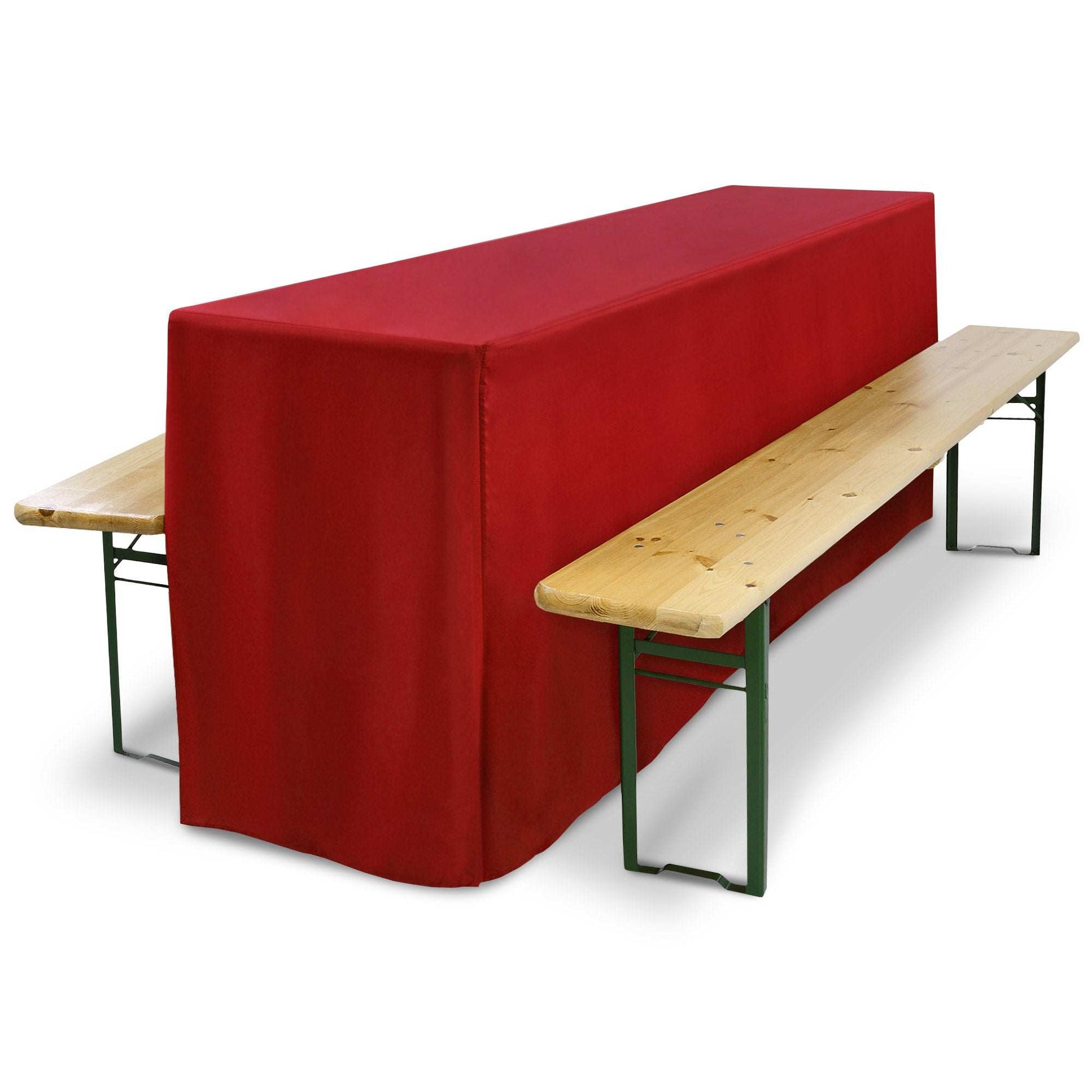 3er Set Beautissu Biertischhusse für Festzeltgarnitur in Rot, bodenlang, passend für 50x220cm und 70x220cm Tische.