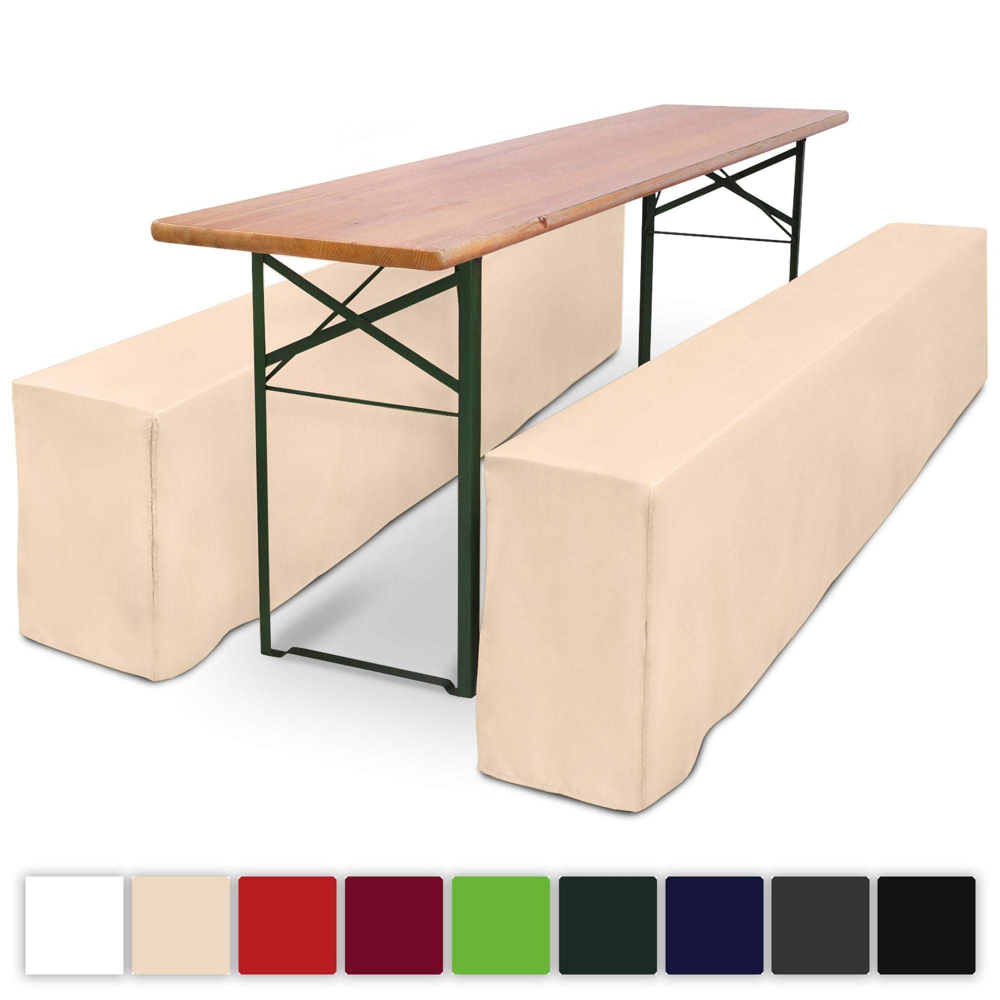 3er Set Beautissu Basic Biertischhusse, festzeltgarnitur, elegantes Tischset, bodenlange Hussen, pflegeleicht, 220cm Länge.