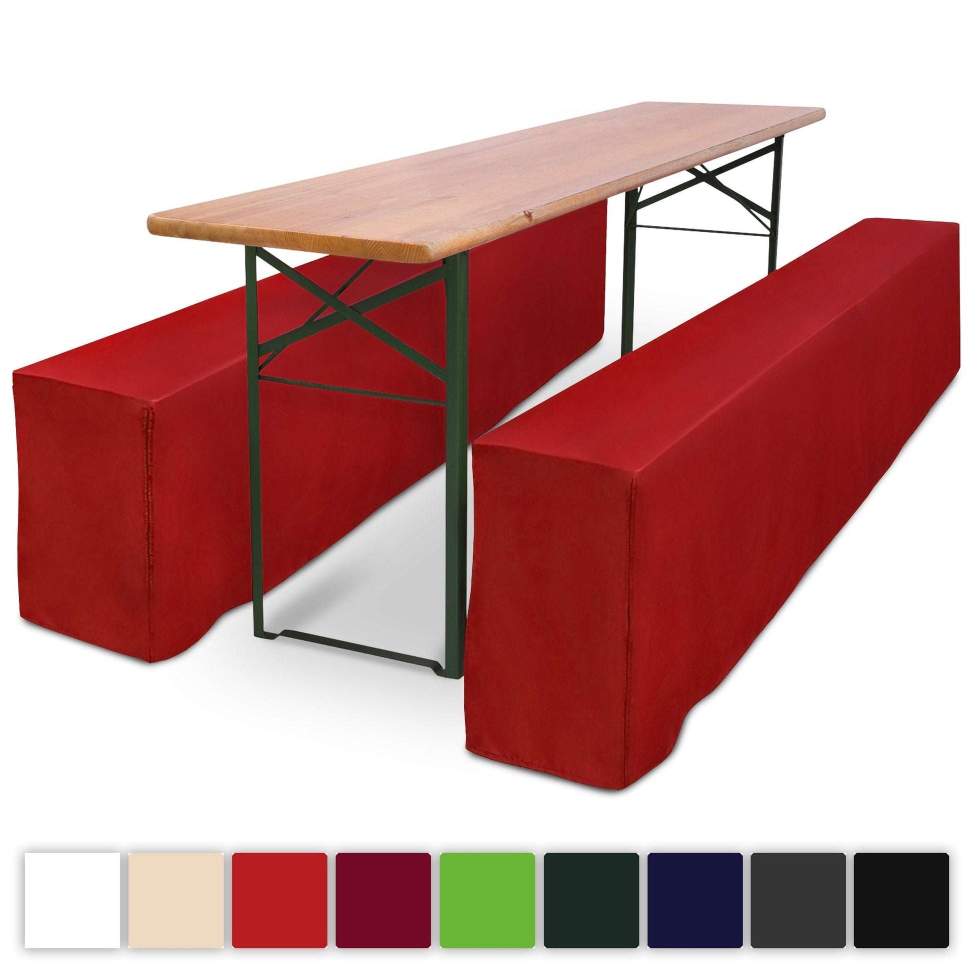 3er Set Beautissu Basic L Biertischhusse in rot für Festzeltgarnitur, bodenlange Hussen mit optimaler Passform, 50x220cm bis 70x220cm.