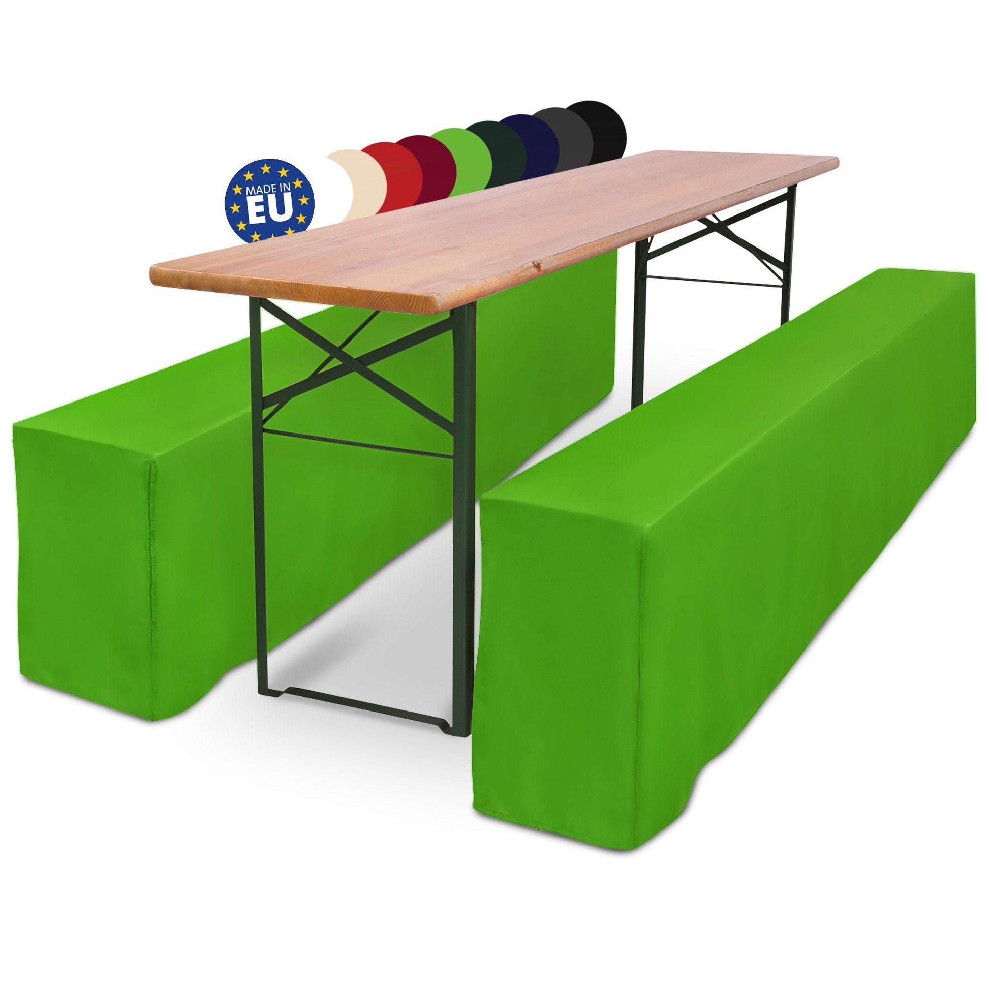 3er Set Beautissu Basic L Biertischhusse in green for festzeltgarnitur, includes 2 bench covers and 1 table cover, fits 50x220cm, 70x220cm tables, elegant and easy-care polyester.