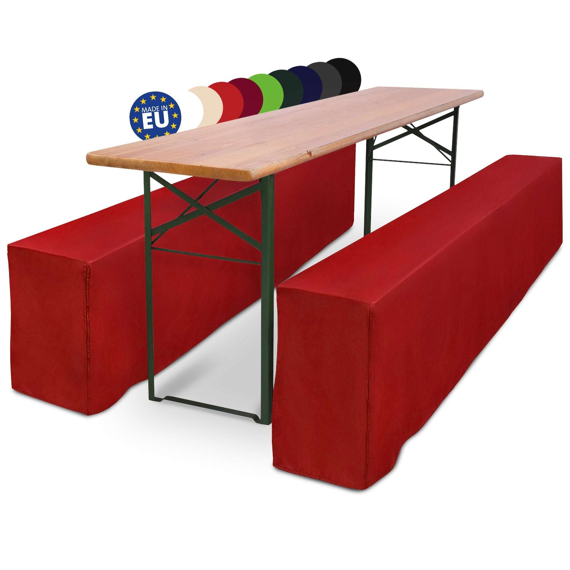 3er Set Beautissu Bierbank- und Biertischhussen, rot, für Festzeltgarnitur, 50x220cm und 70x220cm.