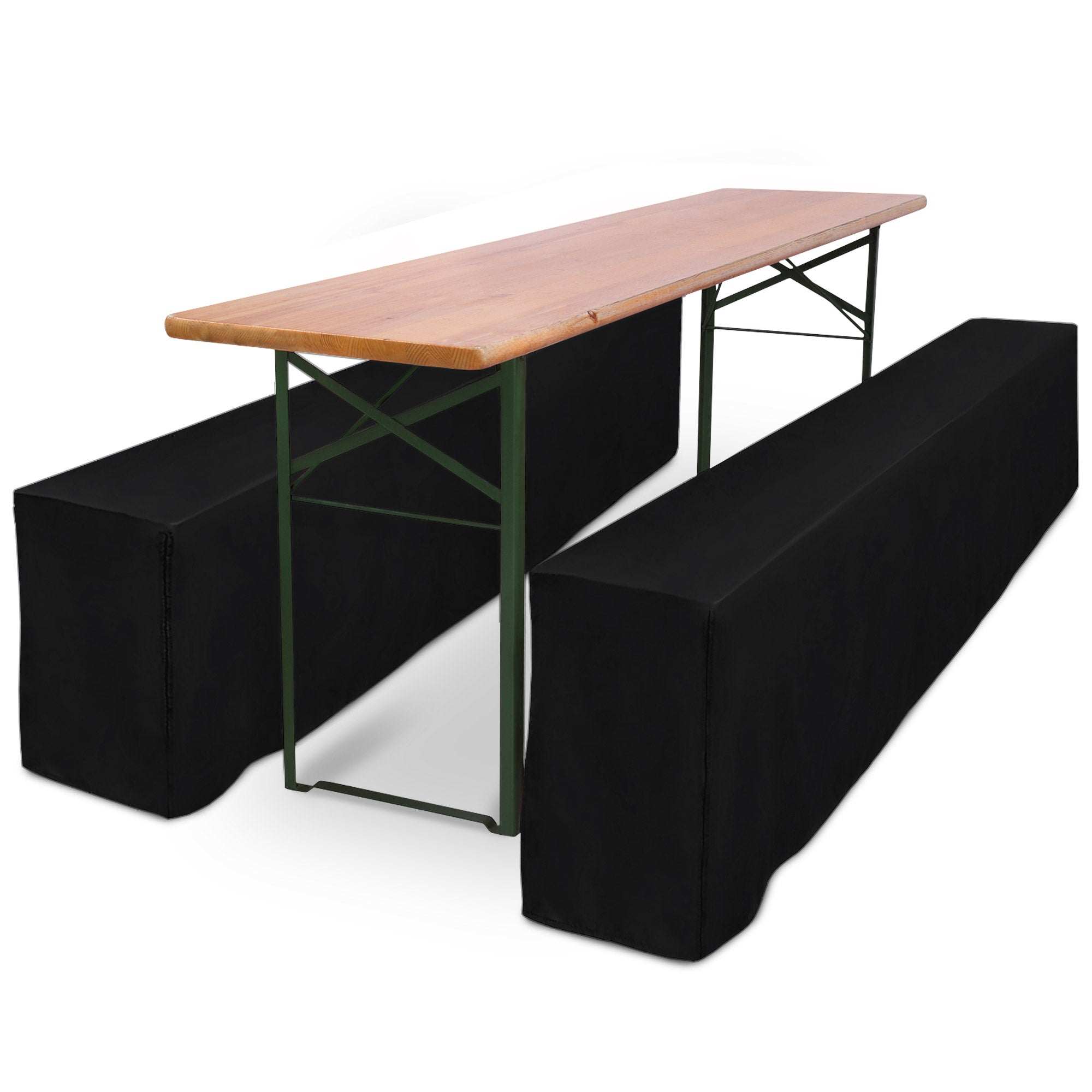 3er Set Beautissu Biertischhusse für Festzeltgarnitur in Schwarz, bodenlang, passend für Standardtische, pflegeleicht, 50x220cm und 70x220cm.