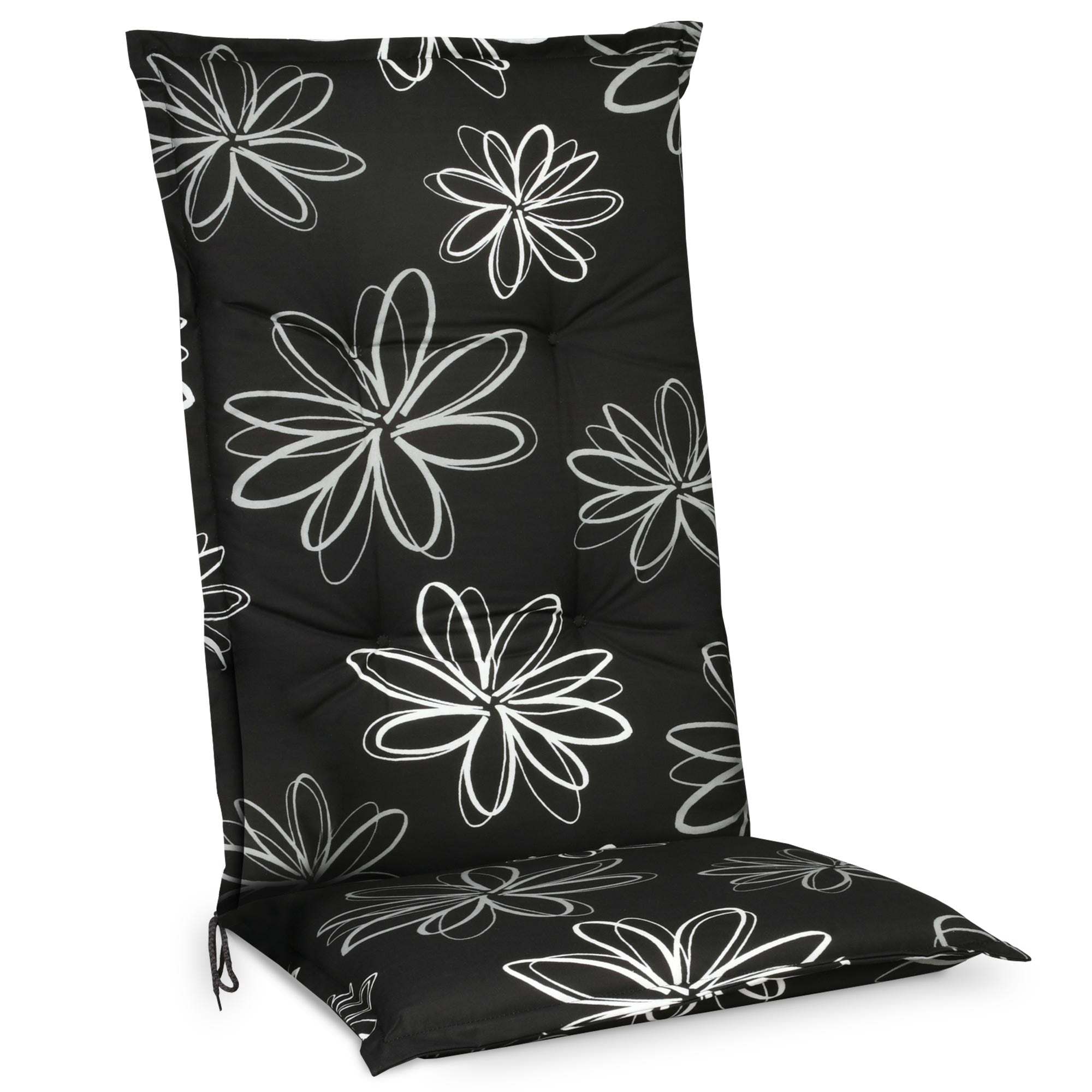 Beautissu Hochlehner Auflagen 120x50x6 cm black floral garden chair cushion.
