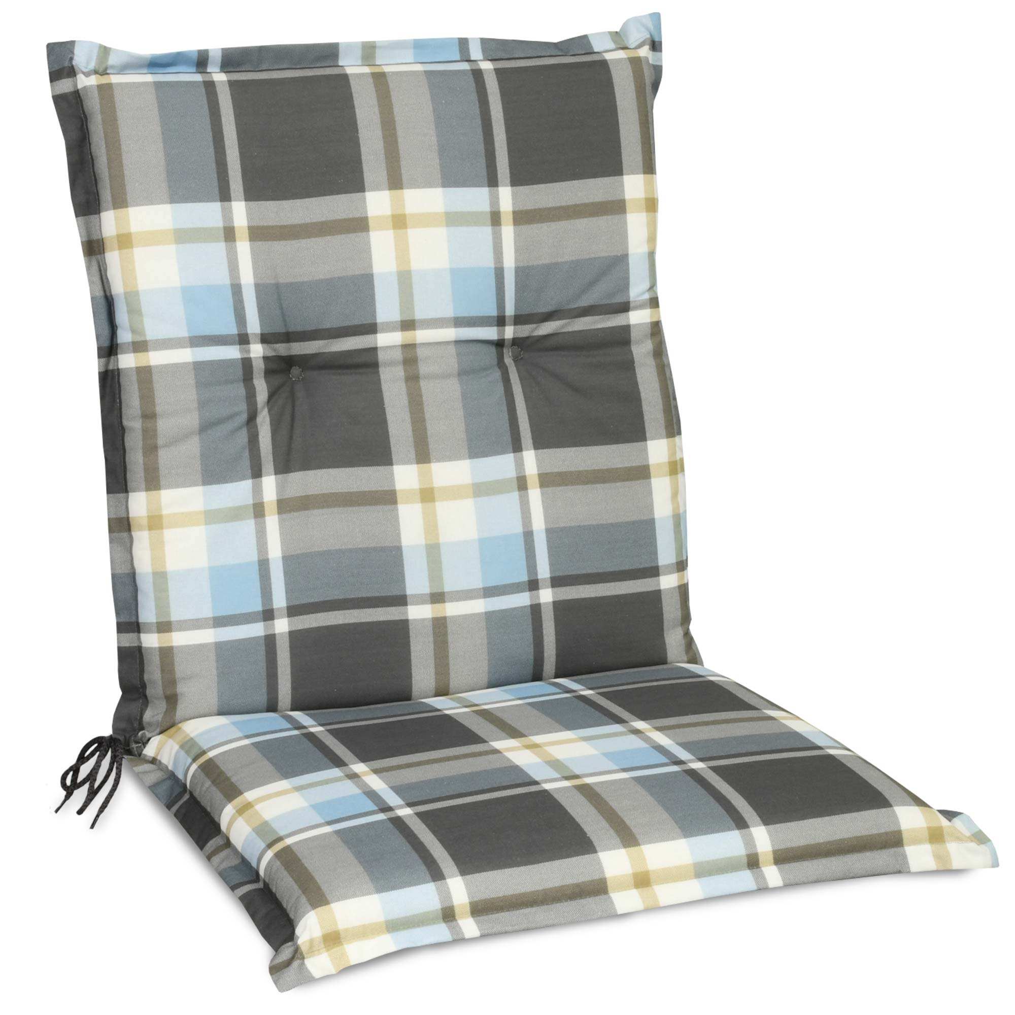 Beautissu Sunny Niedriglehner Auflagen 100x50x6 cm, plaid pattern, comfortable garden chair cushion, diverse colors.