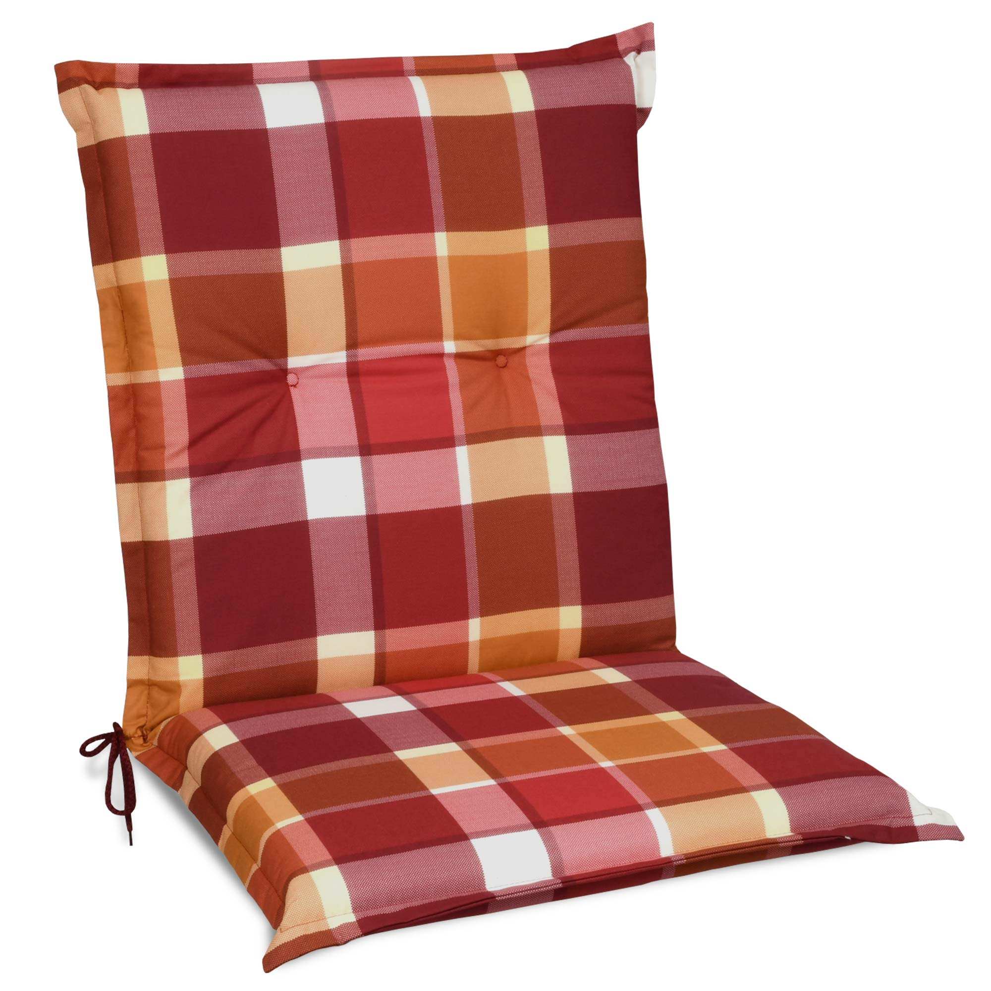 Beautissu Sunny Niedriglehner seat cushion 100x50x6 cm in plaid pattern.
