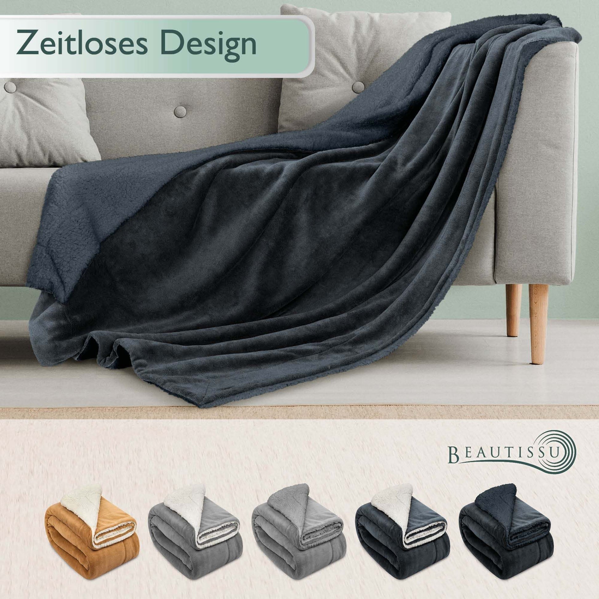 Beautissu Sherpa Kuscheldecke Alina, flauschige Mikrofaser Decke in verschiedenen Farben, Größen 150x200cm/220x240cm.