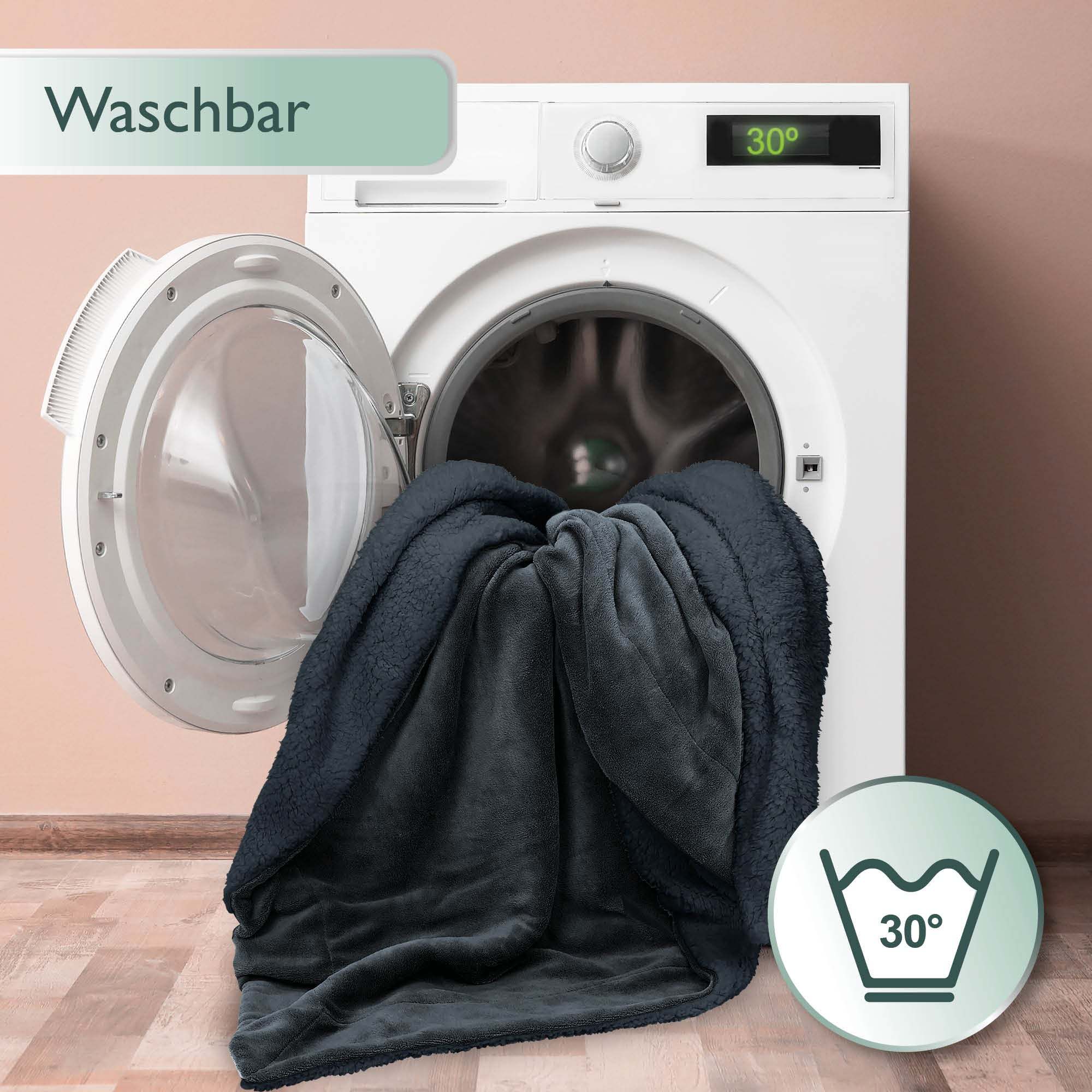 Beautissu Sherpa Kuscheldecke Alina in Waschmaschine bei 30°C waschbar, Größe 150x200cm/220x240cm.