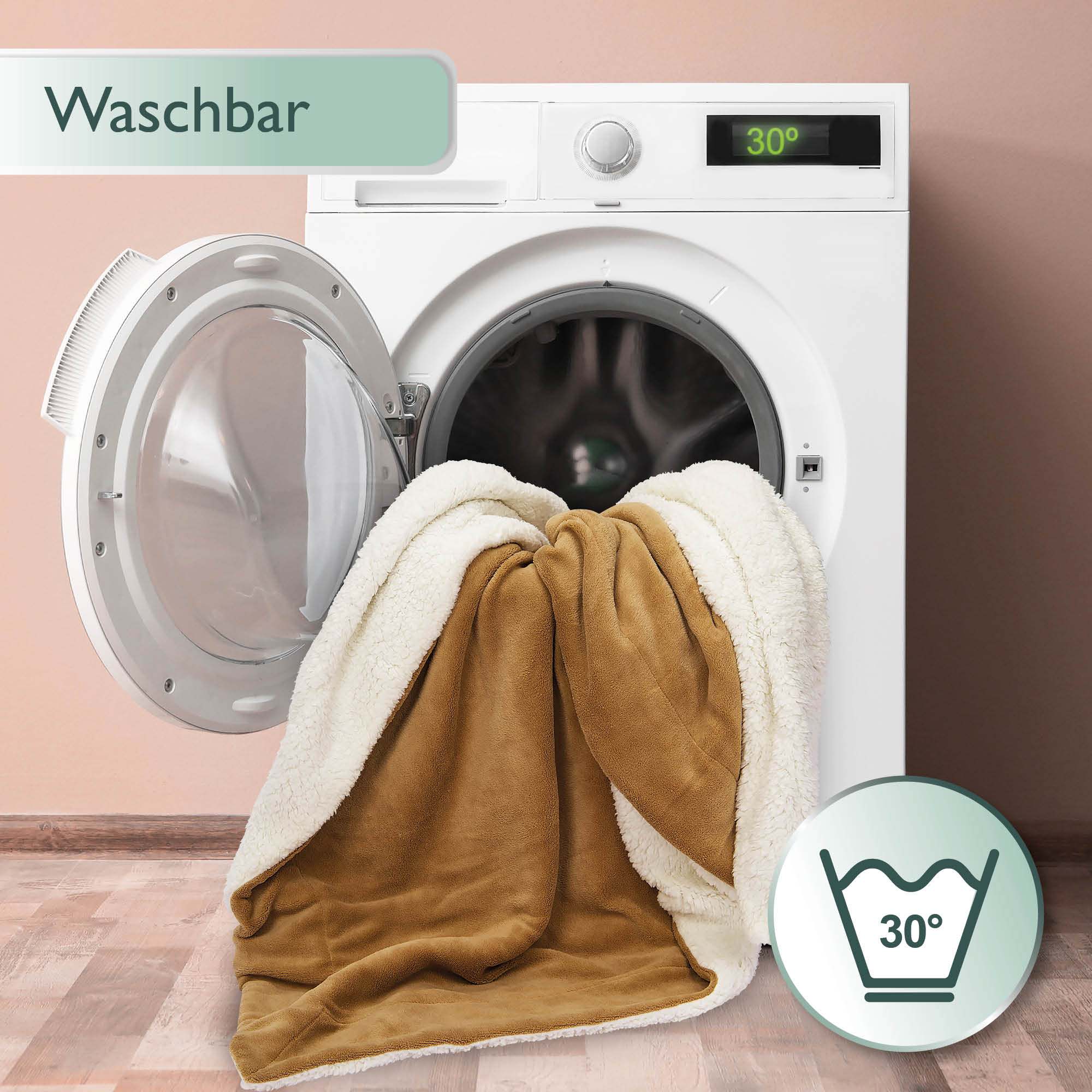 Beautissu Sherpa Kuscheldecke Alina, waschbar bei 30°C, flauschig Polyester, Lammfell-Optik.
