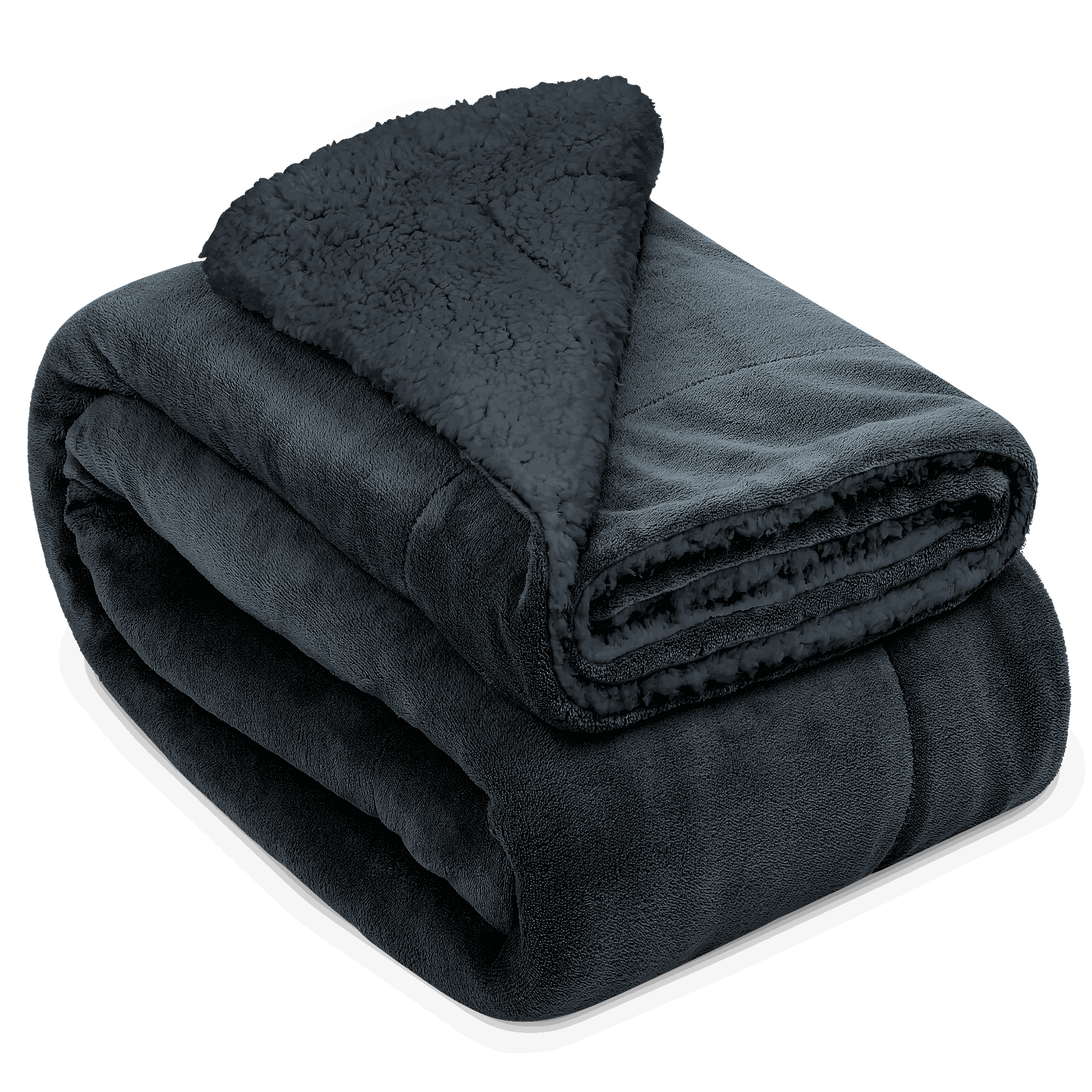 Beautissu Sherpa Kuscheldecke Alina in dark charcoal color, plush and cozy, made from 100% microfiber polyester, suitable as a sofa throw or bedspread.