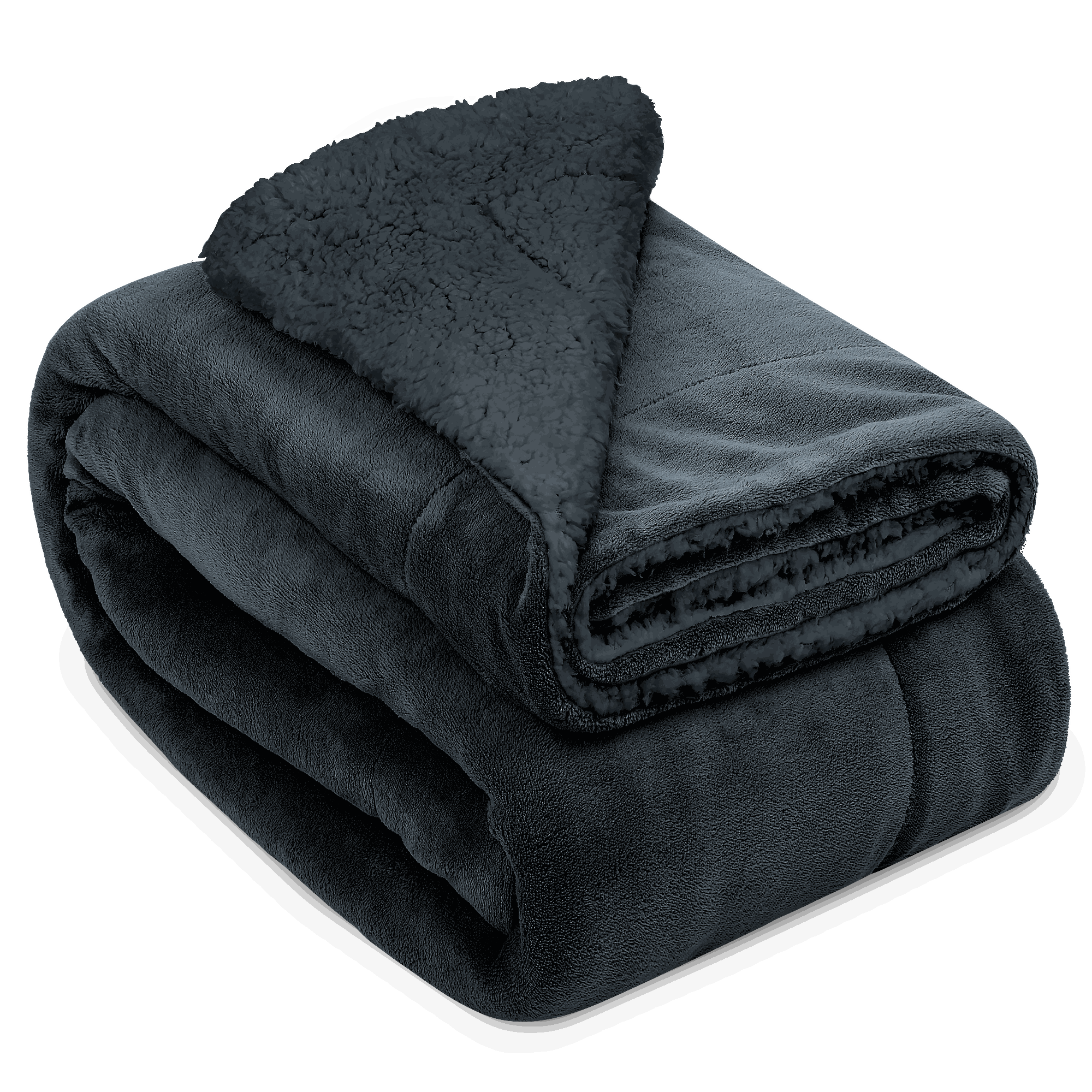 Beautissu Sherpa Kuscheldecke Alina in dark charcoal color, plush and cozy, made from 100% microfiber polyester, suitable as a sofa throw or bedspread.