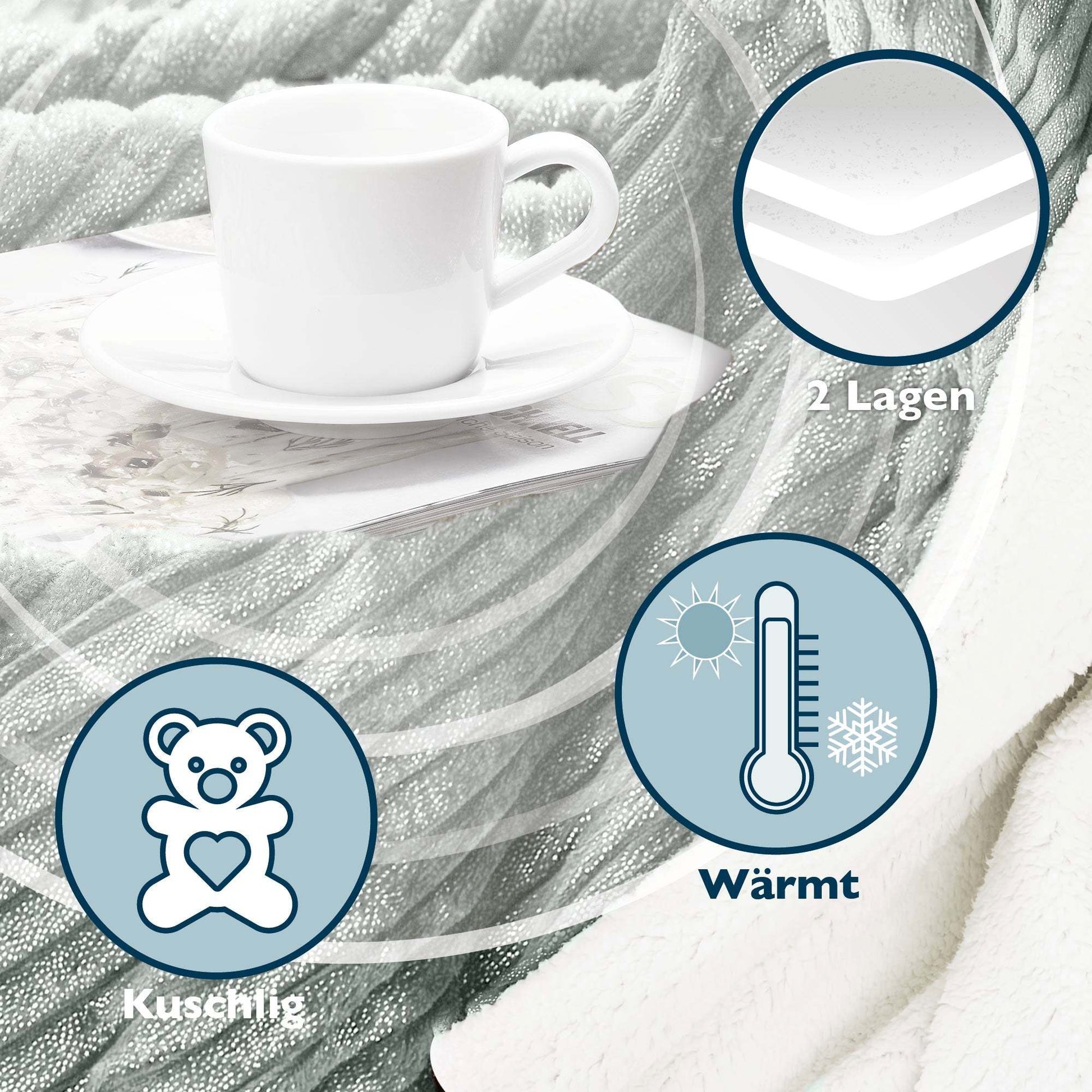 Beautissu Sherpa Kuscheldecke Elisa, extra flauschig, mit glänzendem Print, erhältlich in Größen 150x200cm/220x240cm.