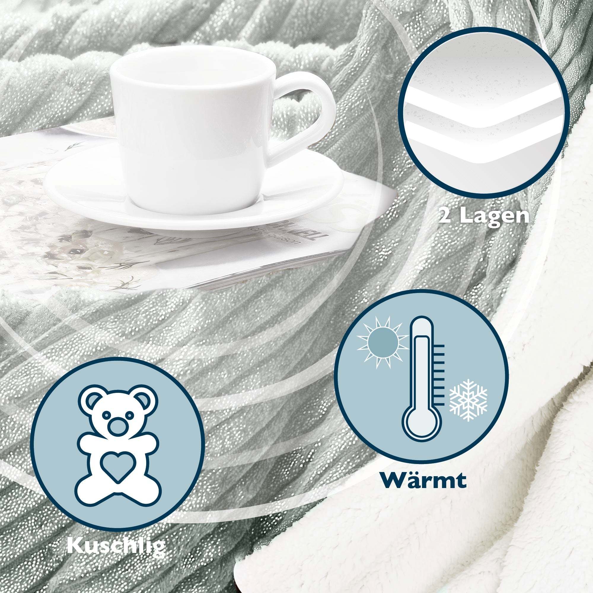 Beautissu Sherpa Kuscheldecke Elisa, extra flauschig, mit glänzendem Print, erhältlich in Größen 150x200cm/220x240cm.