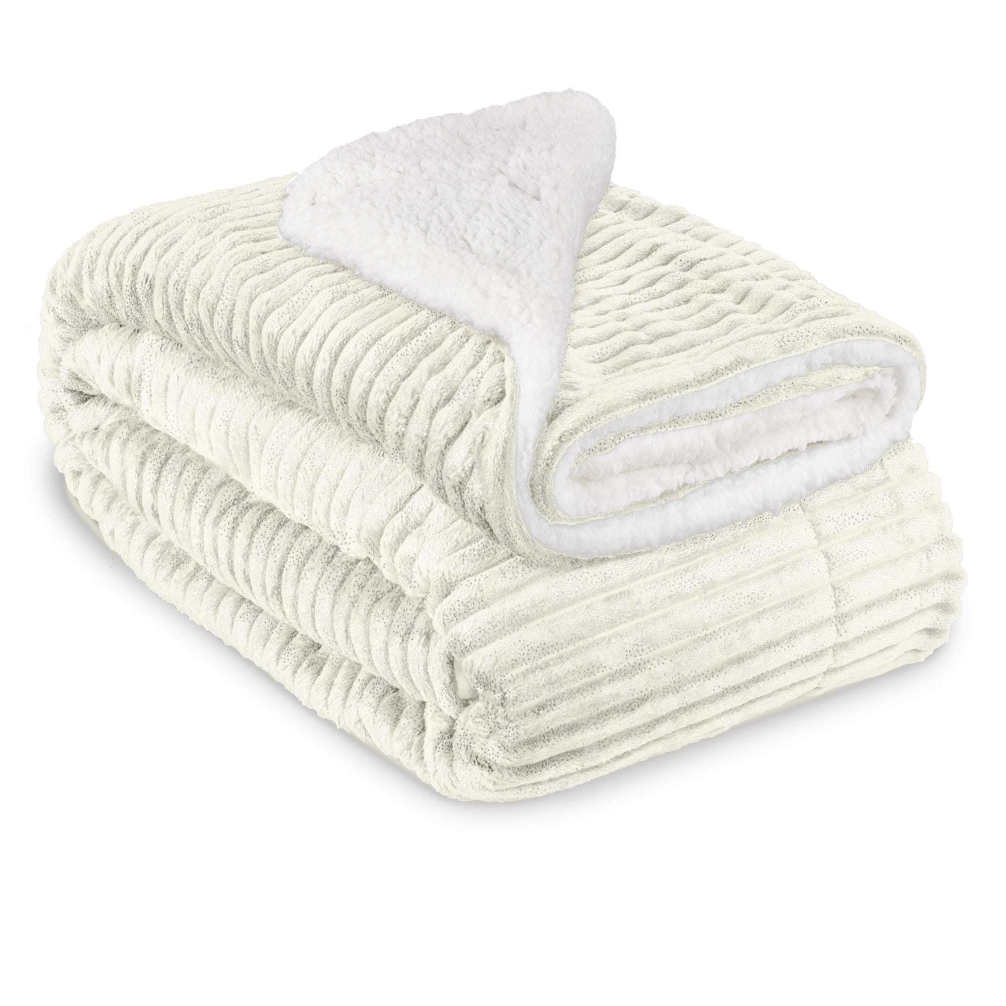 Beautissu Sherpa Kuscheldecke Elisa, extra flauschig, in Cremefarbe, gefaltet, 100% Polyester, Größen 150x200cm oder 220x240cm.