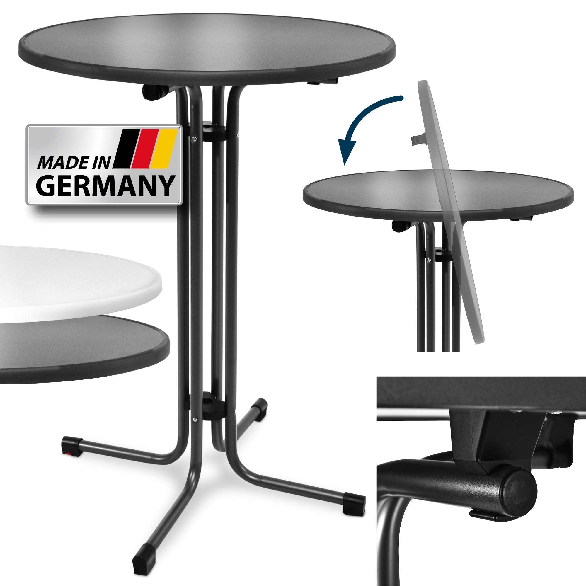 Beautissu Stehtisch Sylt, weather-resistant foldable table, 70/80cm diameter, anthracite, TÜV certified, made in Germany.