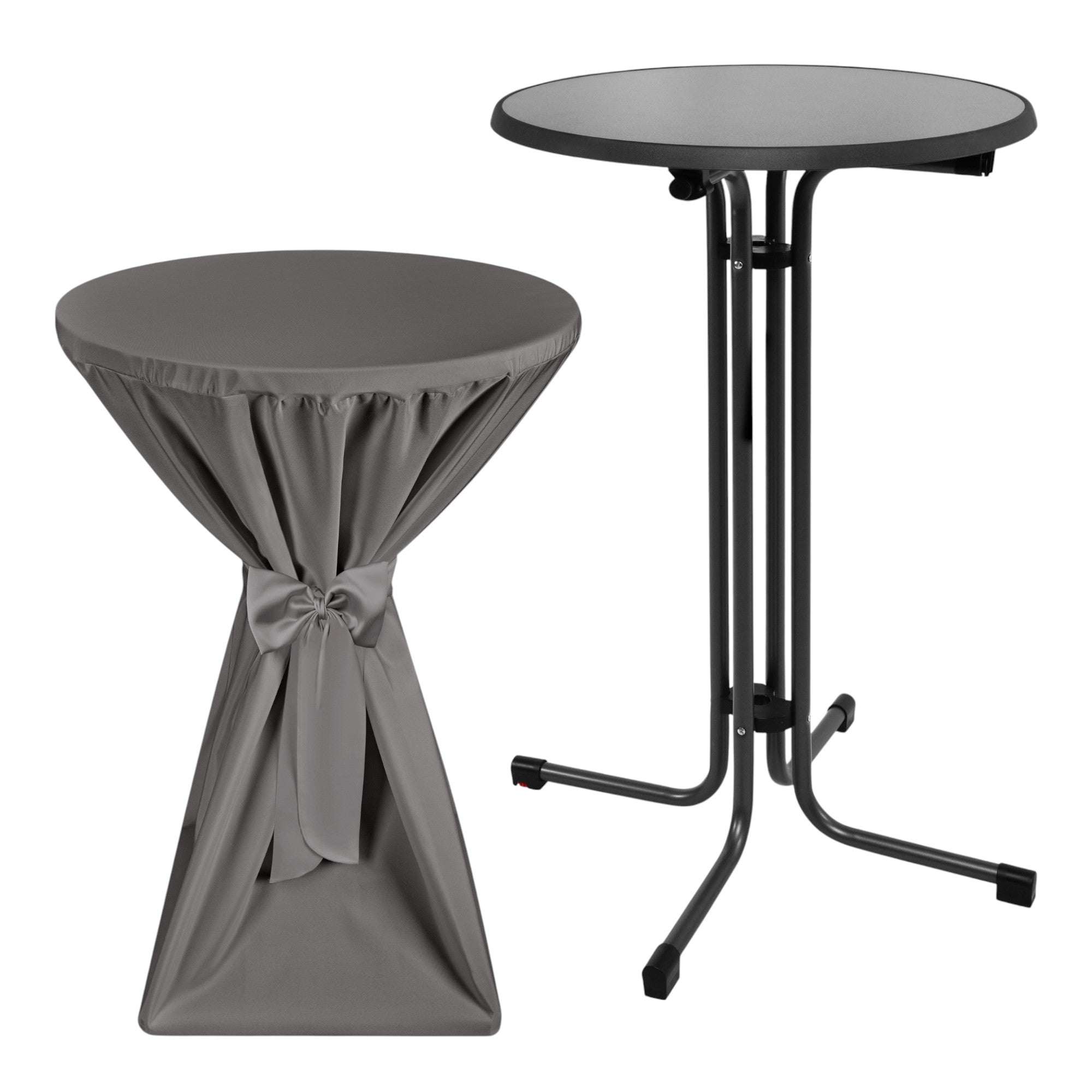 Beautissu Sylt standing table set with anthracite premium table cover, weather-resistant and foldable, suitable for events, available in various sizes.