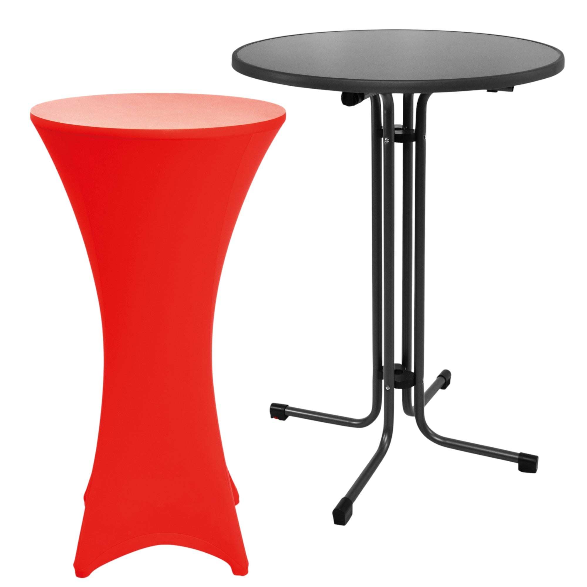 Beautissu Set Sylt Stehtisch Anthrazit mit roter Stretch-Stehtischhusse Ø70 cm, wetterfester Bistrotisch für Events und Feiern