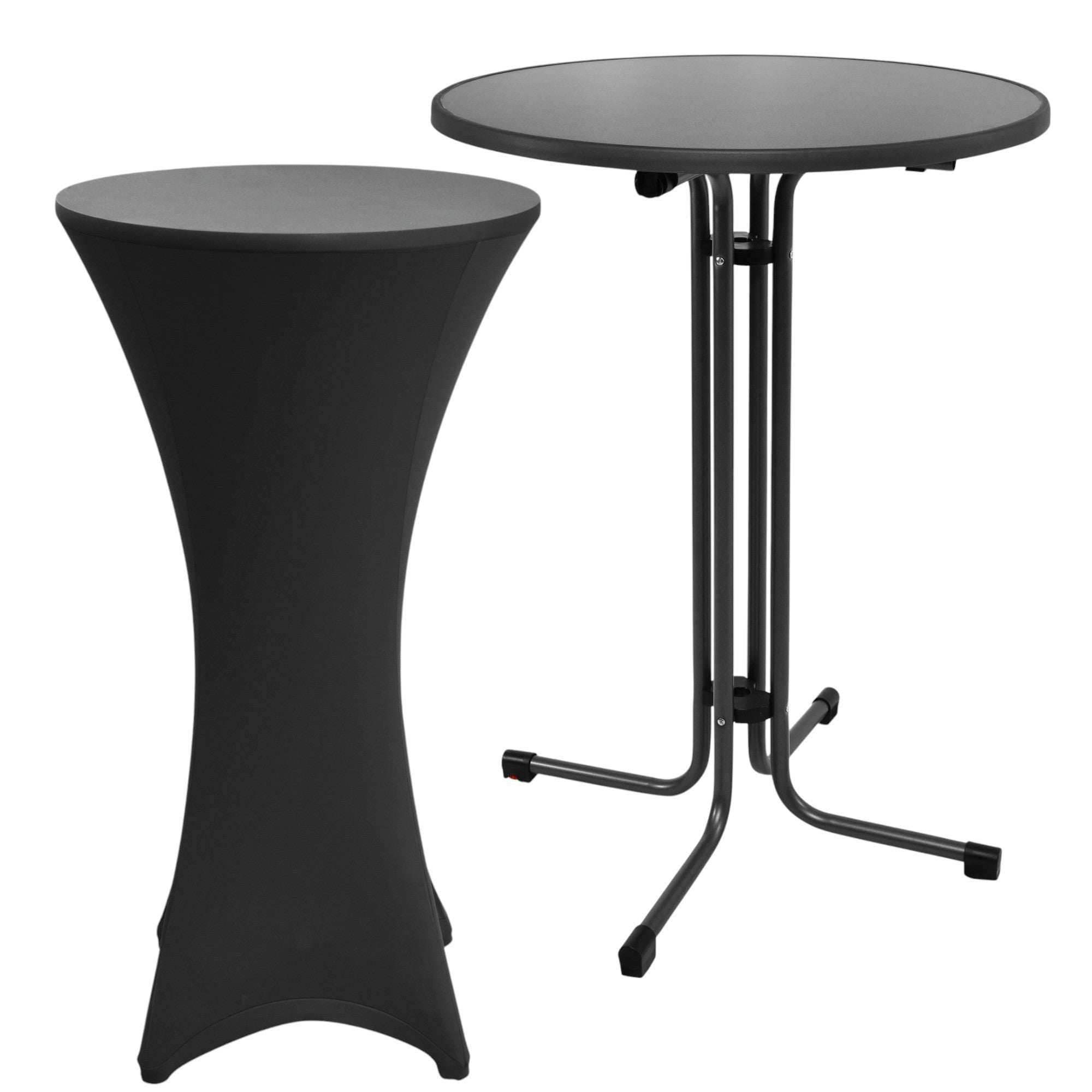 Beautissu Set Sylt Stehtisch Anthrazit mit passender schwarzer Stehtischhusse Ø70 oder 80cm vielseitig für Feste und Veranstaltungen