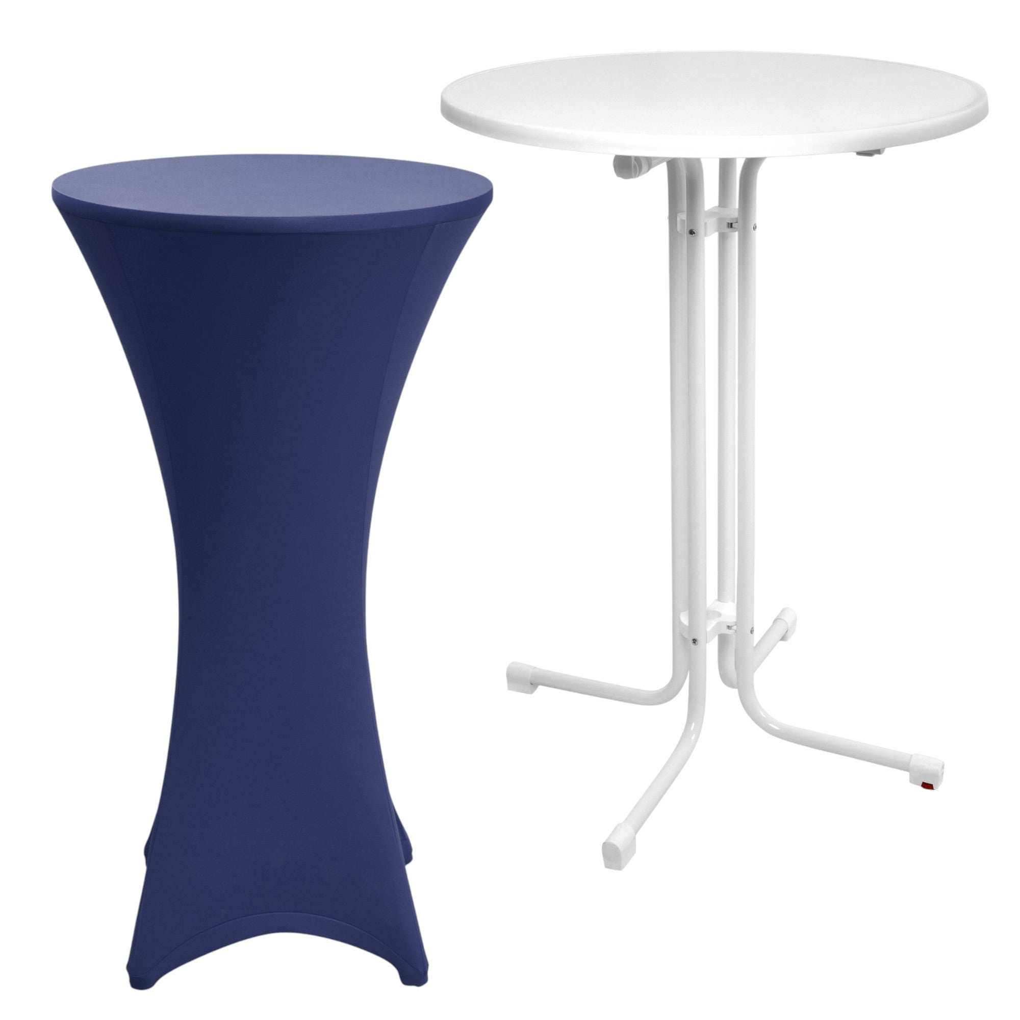 Beautissu Set Sylt standing table white with Stella stretch cover Ø70 or 80cm, various colors.
