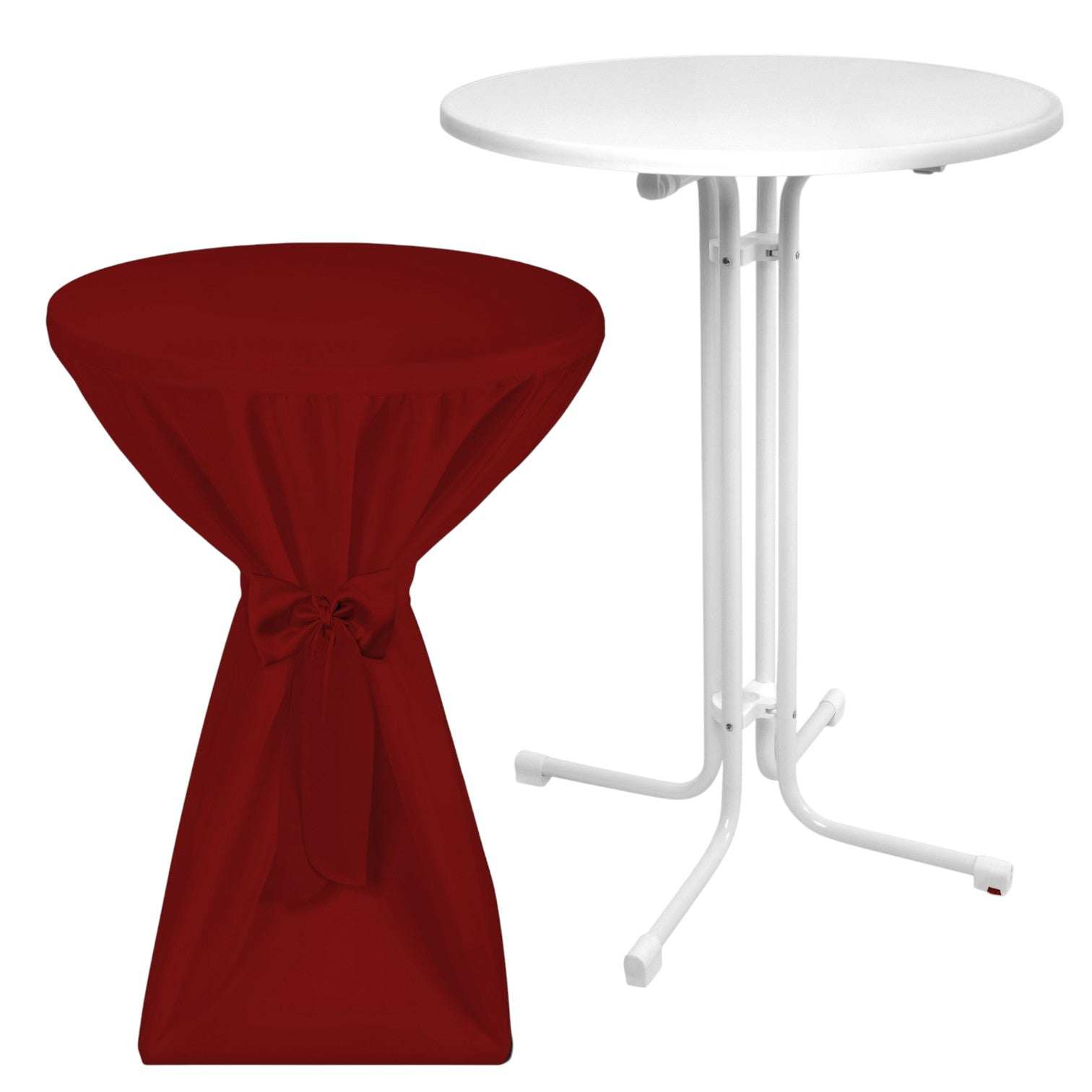 Beautissu Set Sylt white standing table with premium cover, suitable for events, available in multiple colors, Ø70 or 80cm.