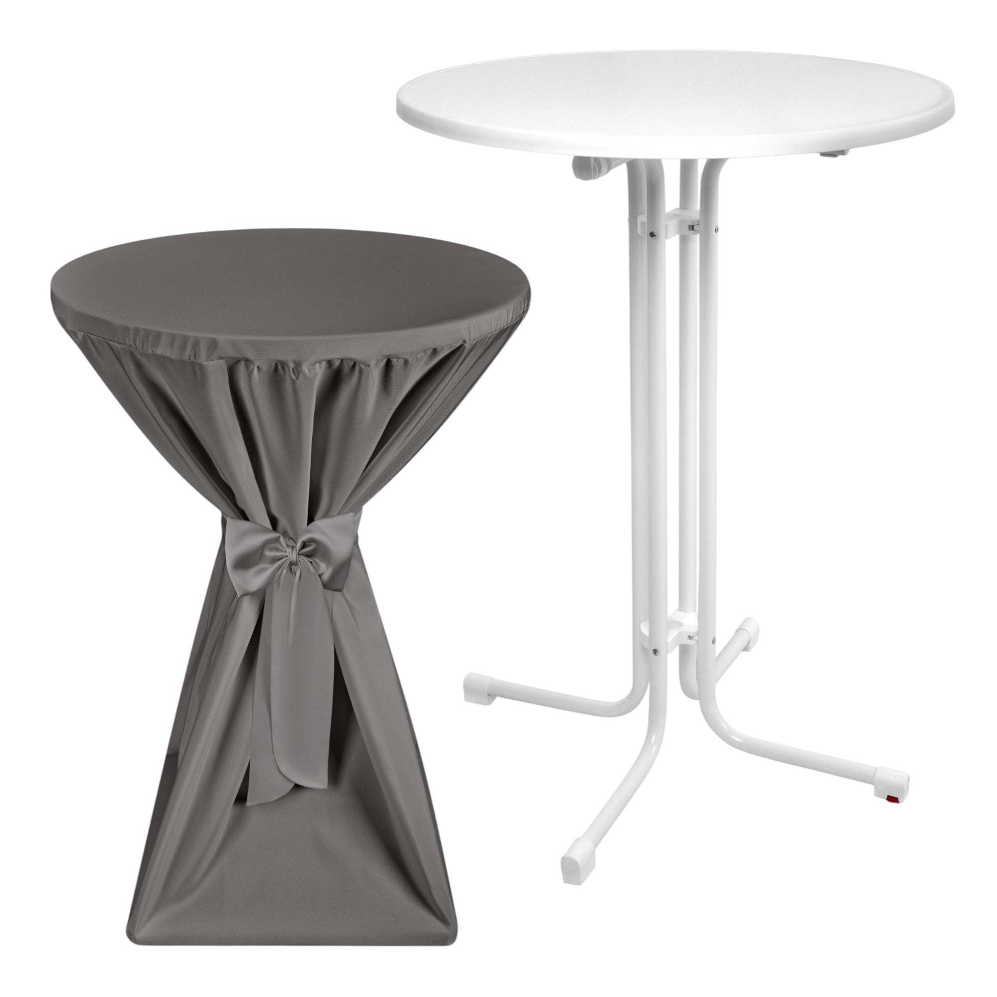 Beautissu Set Sylt Stehtisch Weiß mit Premium Stehtischhusse, wetterbeständig, Ø70/80cm.